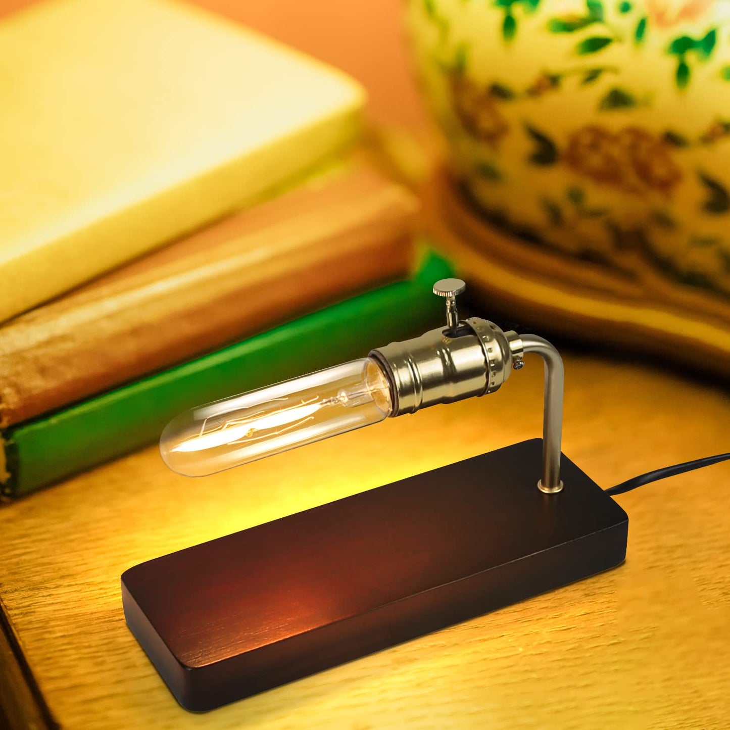 ZMH Vintage Tischlampe Holztischlampe - Industrielle Nachttischlampe mit Schalter Retro Design Nachtlampe Steampunk Antik Metall F¨¹r Wohnzimmer Schlafzimmer Bett B¨¹ro Hotel(ohne Leuchtmittel)