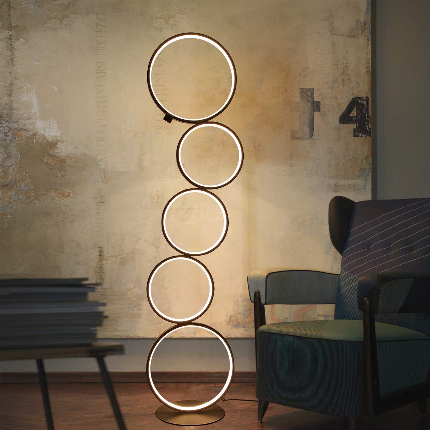 ZMH LED Dimmbar Stehlampe Modern Standlampe 32W Touch Switch Stehleuchte Warmwei? 3000K Aluminium 5-flammig Ringf?rmige Schwarz Standleuchte f¨¹r Schlafzimmer Wohnzimmer Arbeitszimmer