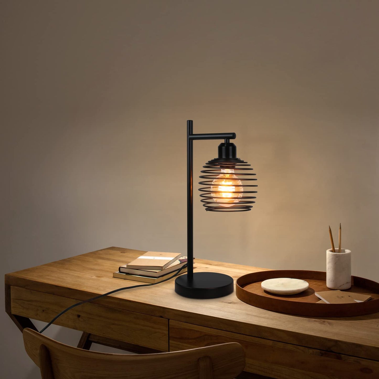 ZMH Tischlampe Vintage Nachttischlampe E27 - Schwarz Schlafzimmer industrial Tischleuchte aus Metall Max. 60W Retro Schreibtischlampe f¨¹r Wohnzimmer Bedside Kinderzimmer B¨¹ro/inkl. Schalter/ohne Birne