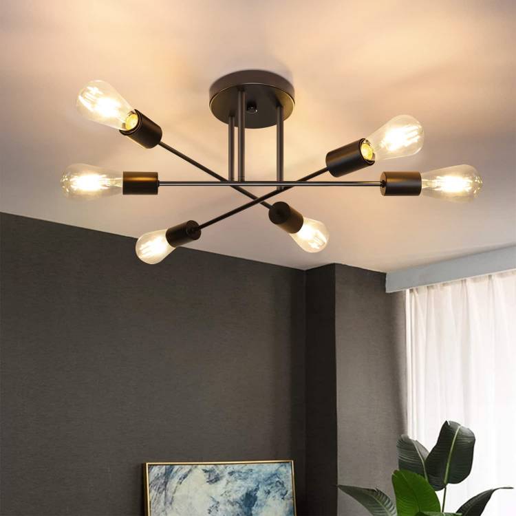 ZMH Deckenlampe Vintage Deckenleuchte Retro 6 Flammig Wohnzimmerlampe Industrie E27 Kronleuchter Schwarz Schlafzimmerlampe Industriellampe Esstischlampe Rustikal Stil (ohne Leuchtmittel)