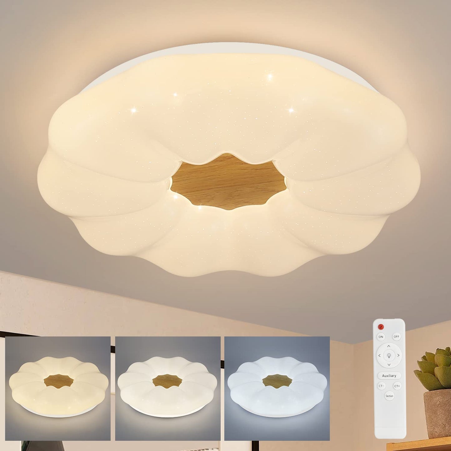 ZMH Deckenlampe LED Deckenleuchte Dimmbar - 22W Kinderzimmerlampe 40CM Rund Schlafzimmerlampe mit Fernbedienung Kinderzimmer Modern Sternenhimmel Design f¨¹r Schlafzimmer Esszimmer Flur Treppenhaus