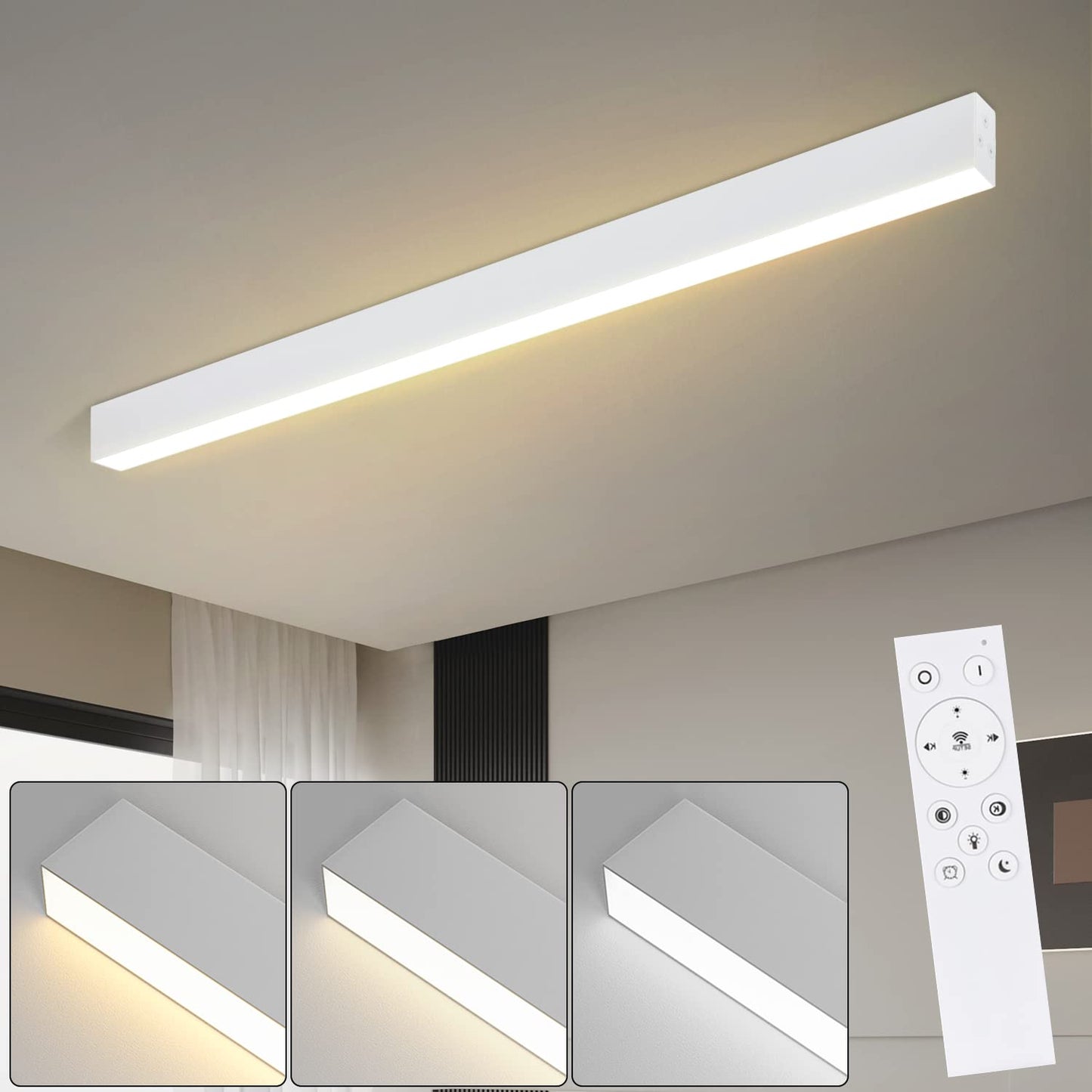 ZMH Deckenlampe LED Deckenleuchte Wohnzimmer - 58W Modern Schlafzimmer Wei? Deckenbeleuchtung 100CM Lang B¨¹rolampe Decke Dimmbar mit Fernbedienung Wohnzimmerlampe f¨¹r K¨¹che B¨¹ro Esszimmer