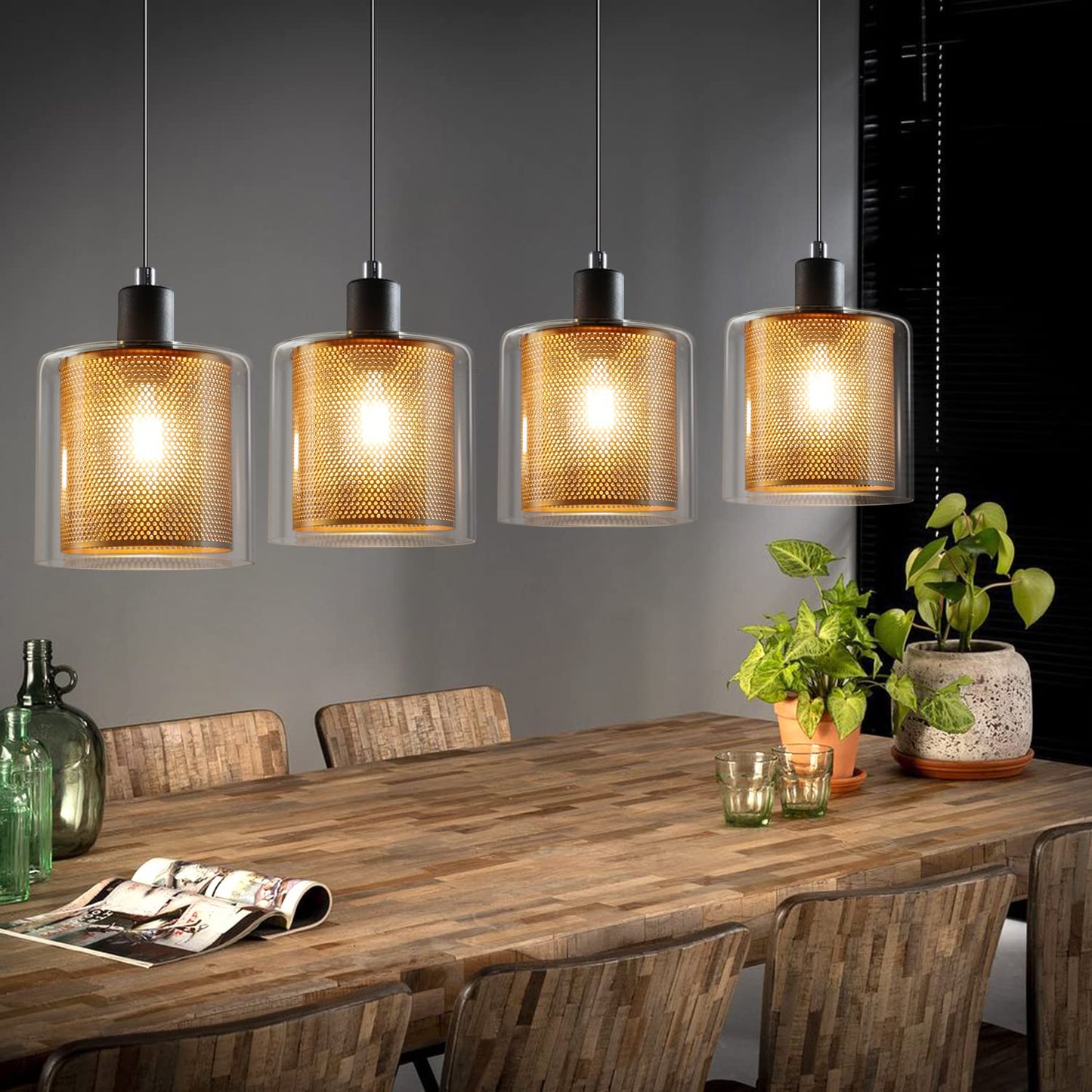 ZMH Pendelleuchte Esstisch H?ngelampe Vintage Retro - Schwarzgold Design H?ngeleuchte 4 Flammige E14 Esstischlampe aus Glas und Metall Industial Esszimmerlampe Pendellampe Wohnzimmer Arbeitszimmer
