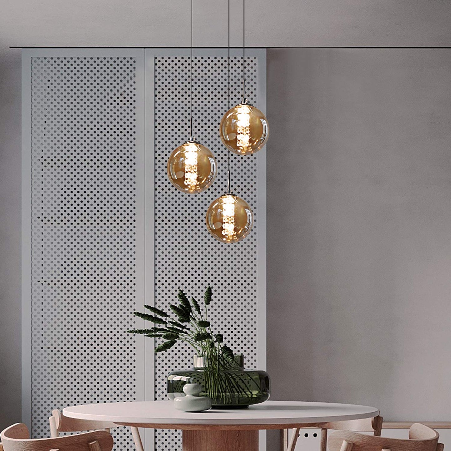 ZMH Pendelleuchte esstisch Pendellampe H?henverstellbar Kronleuchter H?ngeleuchte 3-Flammig aus Glas in Farbe Bernstein K¨¹chen Wohnzimmerlampe Schlafzimmerlampe Flurlampe