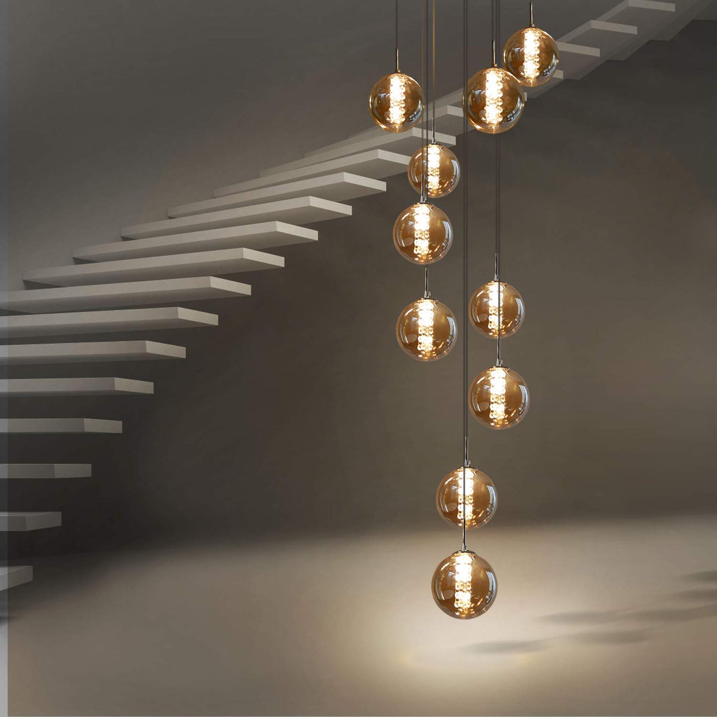 ZMH Pendelleuchte esstisch Pendellampe H?henverstellbar Kronleuchter H?ngeleuchte 10-Flammig aus Glas in Farbe Bernstein K¨¹chen Wohnzimmerlampe Schlafzimmerlampe Flurlampe