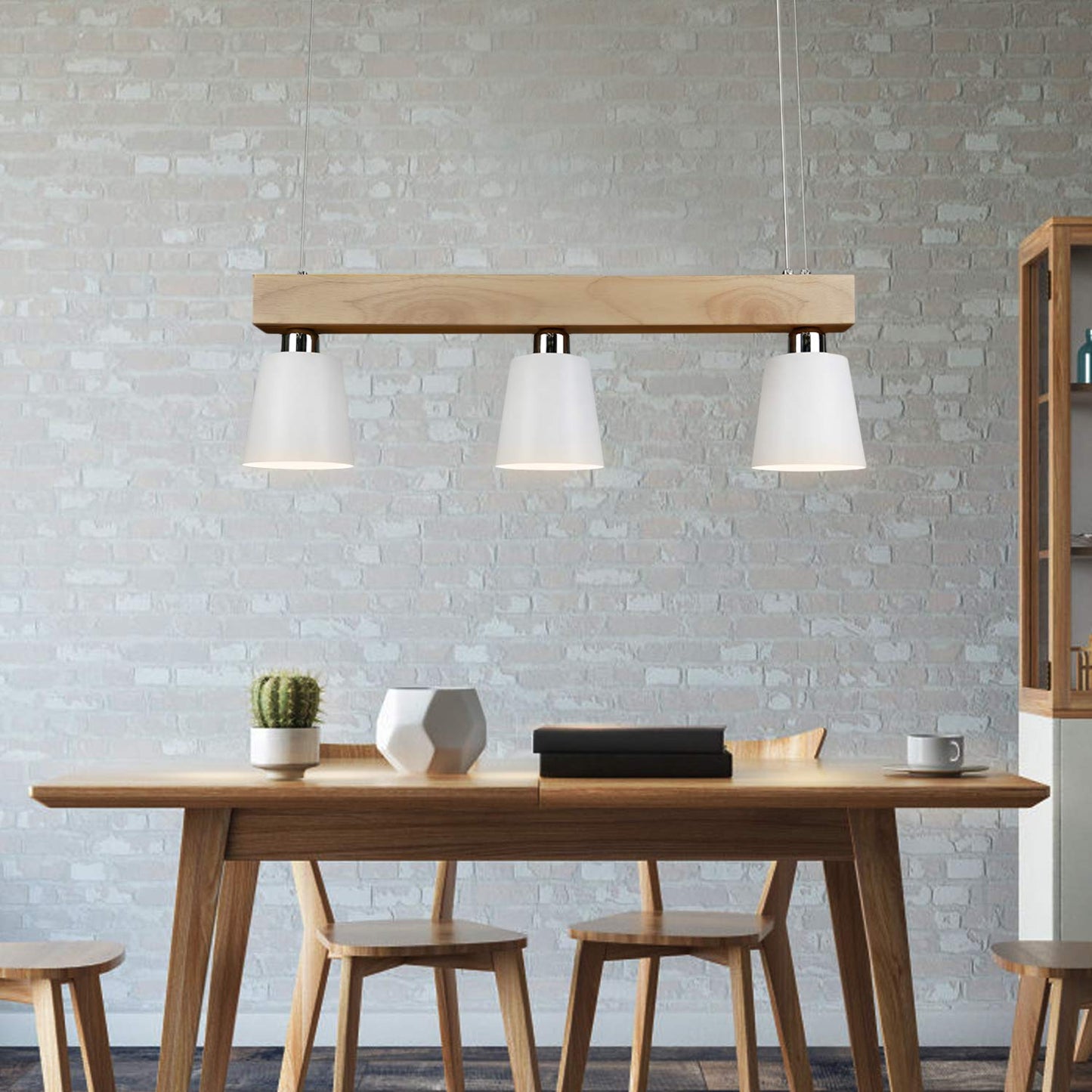 ZMH Pendelleuchte Esstisch Holz H?ngelampe 3 Flammig Warmwei? Vintage H?henverstellbar Esstischlampe H?ngend f¨¹r Esszimmer Wohnzimmer B¨¹ro Schlafzimmer K¨¹che boho - Wei? - E27 MAX.25W, 70x14x23CM