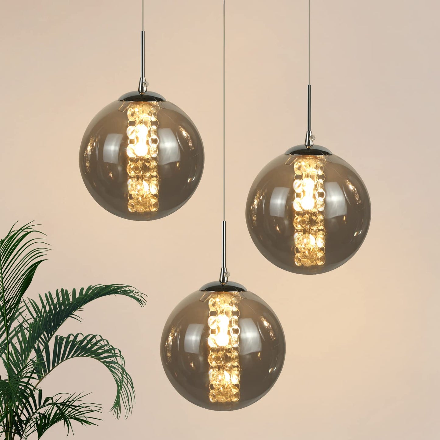 ZMH Pendelleuchte esstisch H?ngelampe Modern - Esszimmerlampe H?henverstellbar H?ngeleuchte 3-Flammig aus Glas Esstischlampe in Farbe Grau K¨¹chen Wohnzimmerlampe Schlafzimmerlampe Flurlampe