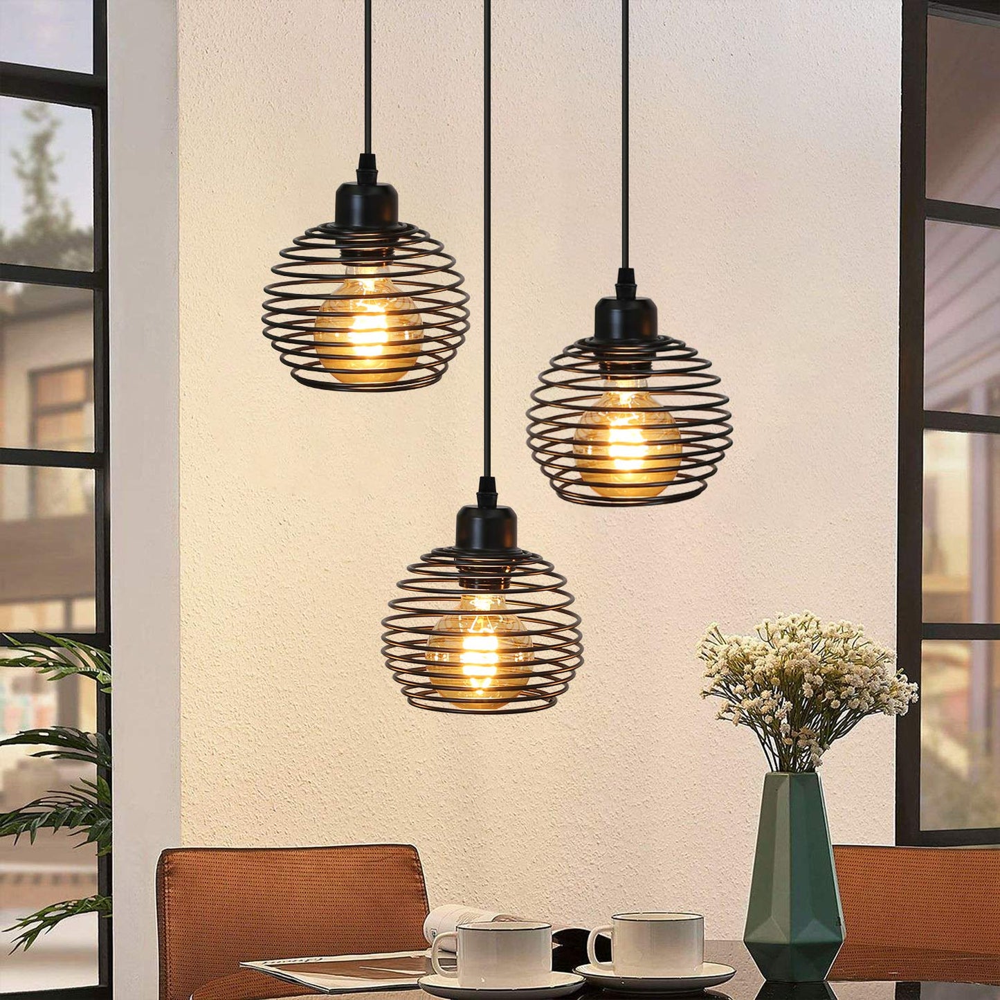 ZMH Pendelleuchte Esstisch H?ngelampe Vintage: Schwarz Esstischlampe E27 Esszimmerlampe Retro K¨¹che Industrial H?ngeleuchte Metall Pendellampe f¨¹r Esszimmer Wohnzimmer Arbeitszimmer B¨¹ro Restaurant