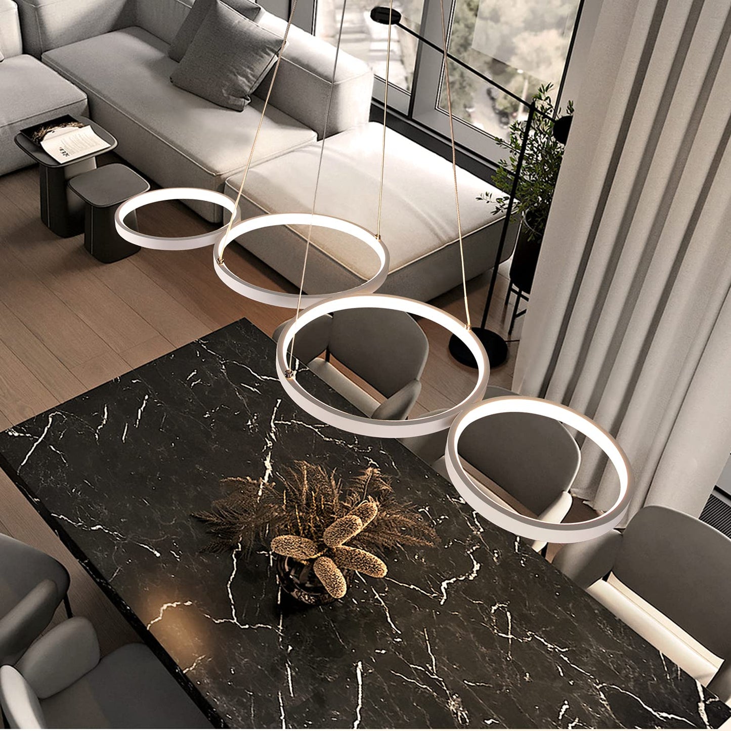 ZMH Pendelleuchte LED Pendellampe Dimmbar mit Fernbedienung 54W Esstischlampe Esstisch Wei? H?ngelampe Ring H?henverstellbar Esszimmerlampe f¨¹r Wohnzimmer Schlafzimmer Arbeitszimmer B¨¹ro Esszimmer