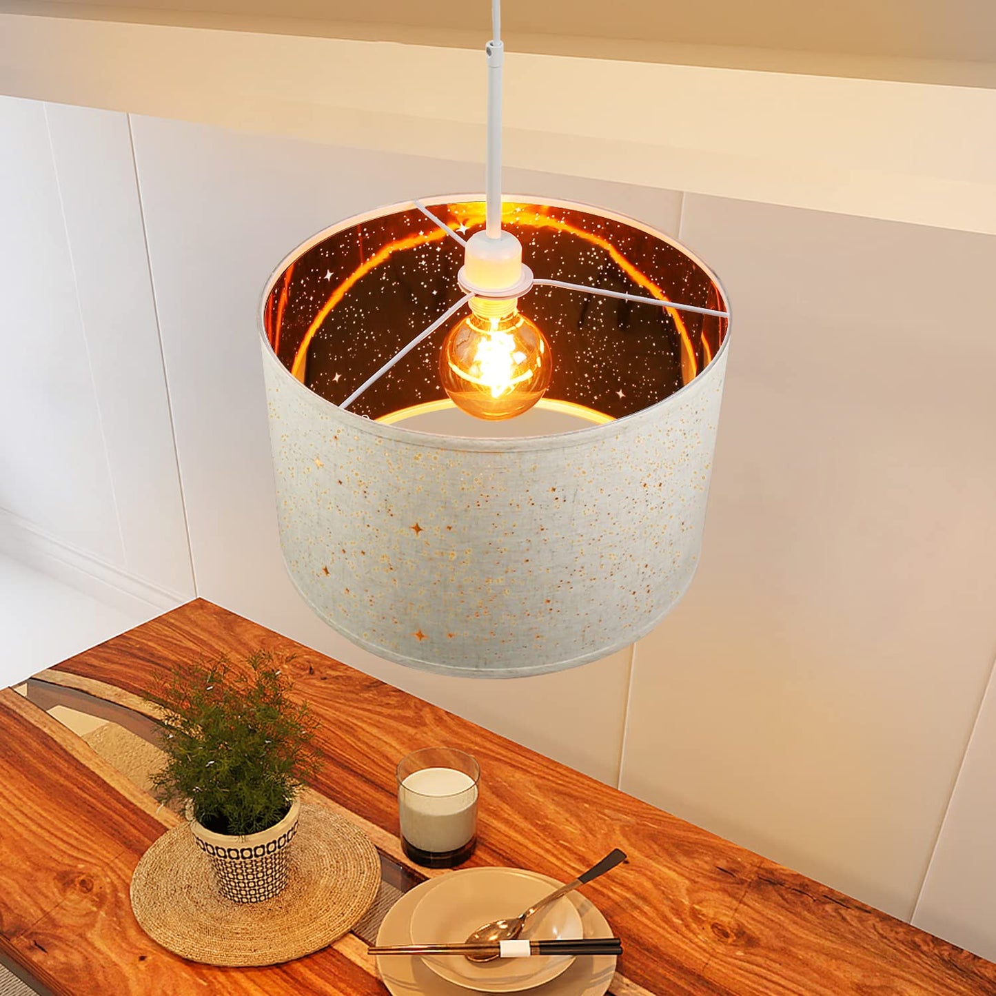 ZMH Pendelleuchte Esstisch H?ngeleuchte Esszimmer - ?38CM Modern H?ngelampe mit Lampenschirm aus Stoff E27 Fassung Pendellampe im Sternenhimmel Design f¨¹r Schlafzimmer Wohnzimmer - ohne Leuchtmittel