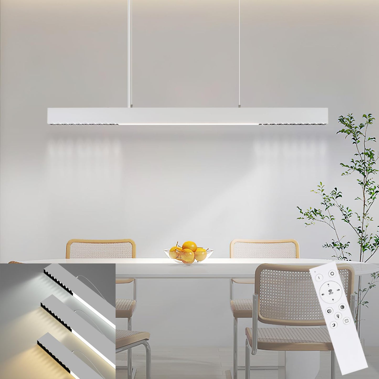ZMH LED Pendelleuchte Esstisch H?ngelampe Dimmbar - 32W Modern H?ngeleuchte 107CM H?henverstellbar mit Fernbedienung Esstischlampe H?ngend Lang Linear Design f¨¹r Esszimmer Wohnzimmer B¨¹ro