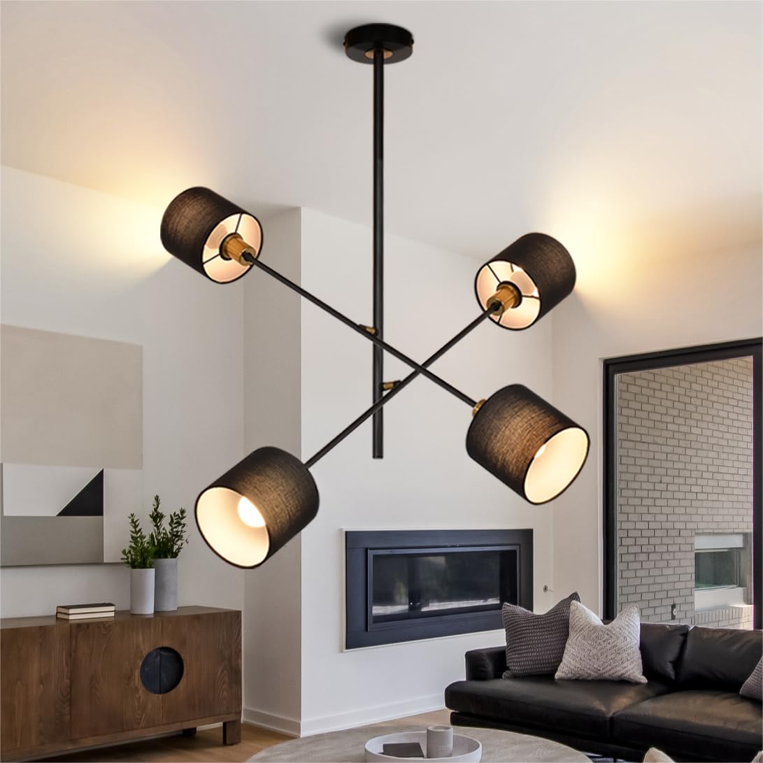 ZMH Pendelleuchte Esstisch H?ngelampe Wohnzimmer - Wohnzimmerlampe H?ngend Kronleuchter Vintage H?ngeleuchte Schwarz K¨¹chenlampe 4 Flammig Esstischlampe E14 Esszimmerlampe f¨¹r Esszimmer Schlafzimmer