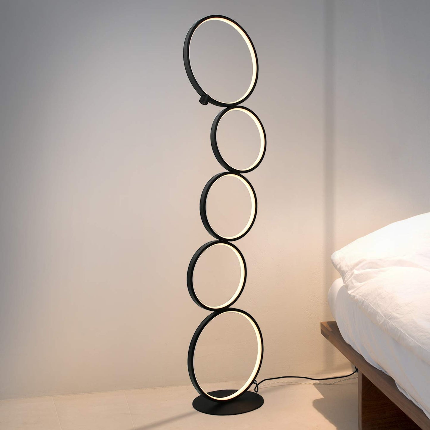 ZMH LED Dimmbar Stehlampe Modern Standlampe 32W Touch Switch Stehleuchte Warmwei? 3000K Aluminium 5-flammig Ringf?rmige Schwarz Standleuchte f¨¹r Schlafzimmer Wohnzimmer Arbeitszimmer