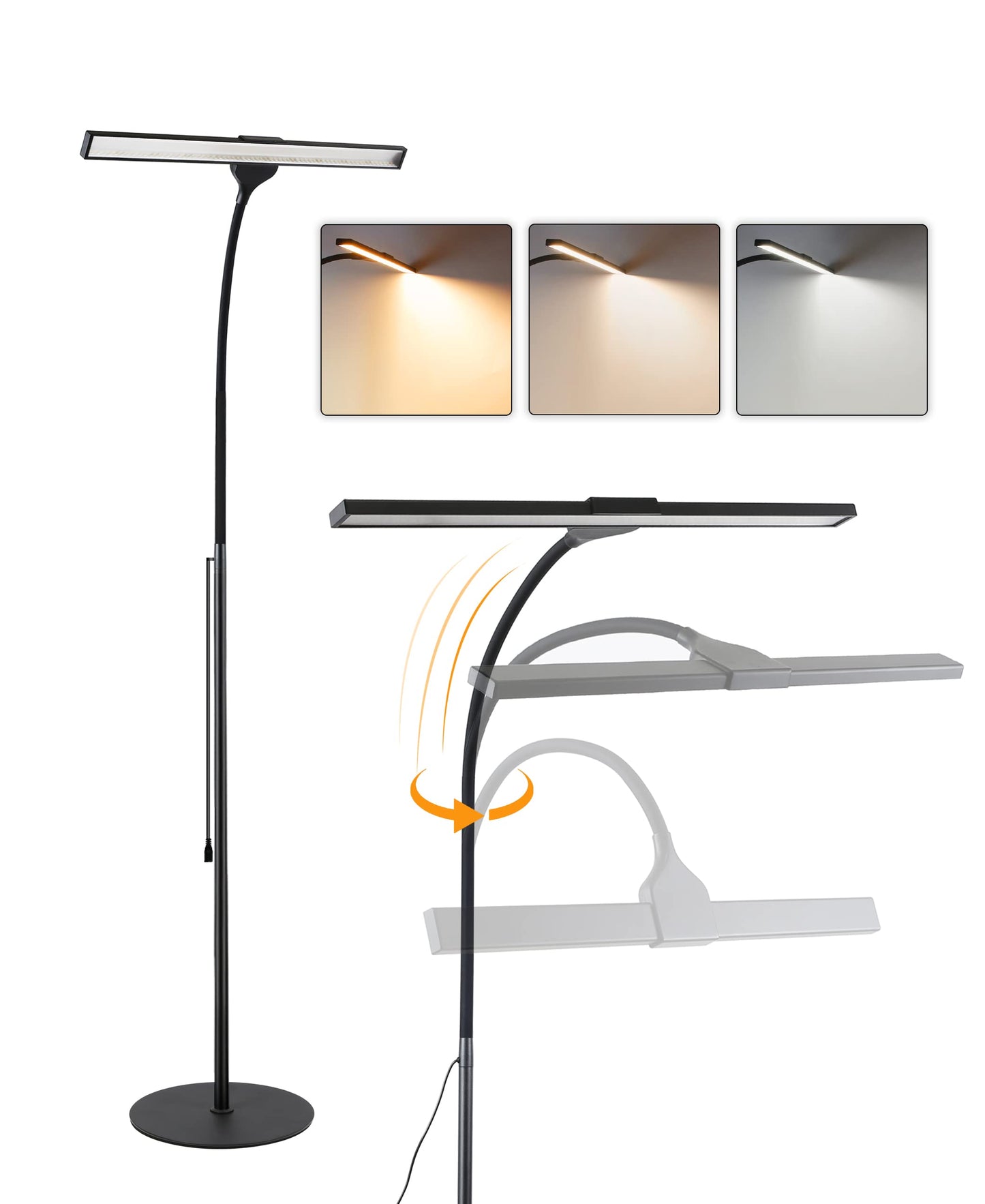 ZMH LED Stehlampe Standleuchte Leselampe - 156CM Stehleuchte Dimmbar B¨¹ro Standlampe Schlafzimmer Schwarz Modern Touch 10W Lesestehlampe mit Timer und Memory Funktion f¨¹r Wohnzimmer