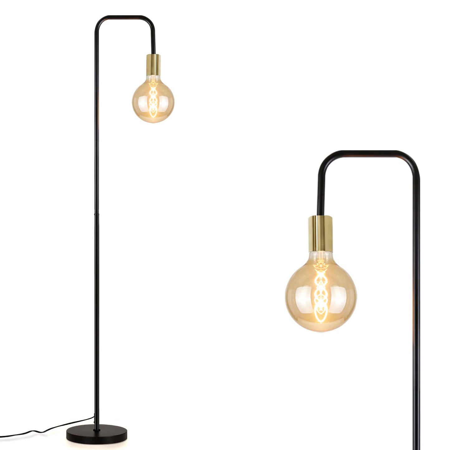 ZMH Stehlampe Wohnzimmer Vintage Standleuchte Schwarz Gold mit Fu?schalter Industrial Metall Stehleuchte Design Wohnzimmerlampe f¨¹r Schlafzimmer B¨¹ro (Ohne Leuchtmittel)
