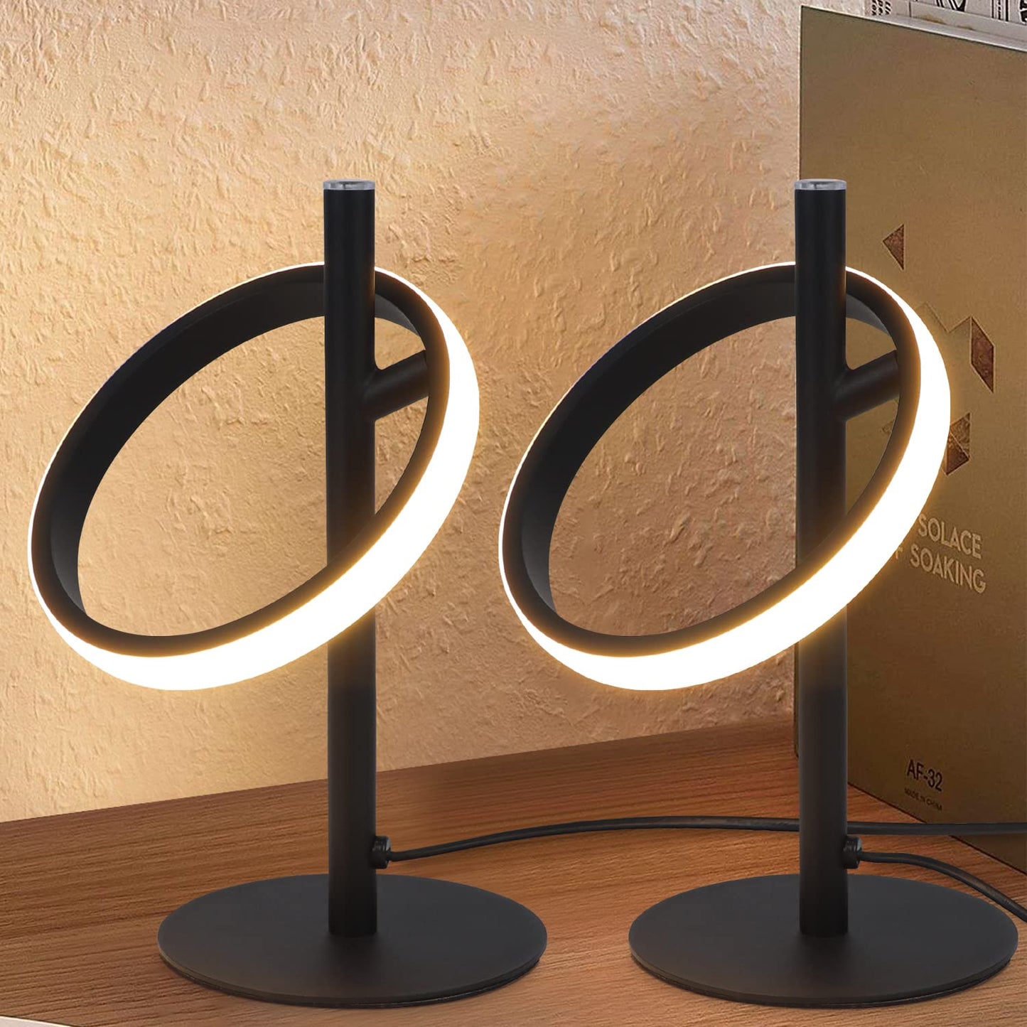 ZMH 2Er Tischlampe LED Tischleuchte Touch Dimmbar - Nachttischlampe Schwarz Nachttischleuchte Drehbaren Ringe 6W 3000K Warmwei? f¨¹r Schlafzimmer Bett Wohnzimmer Kinderzimmer Bar Restaurant