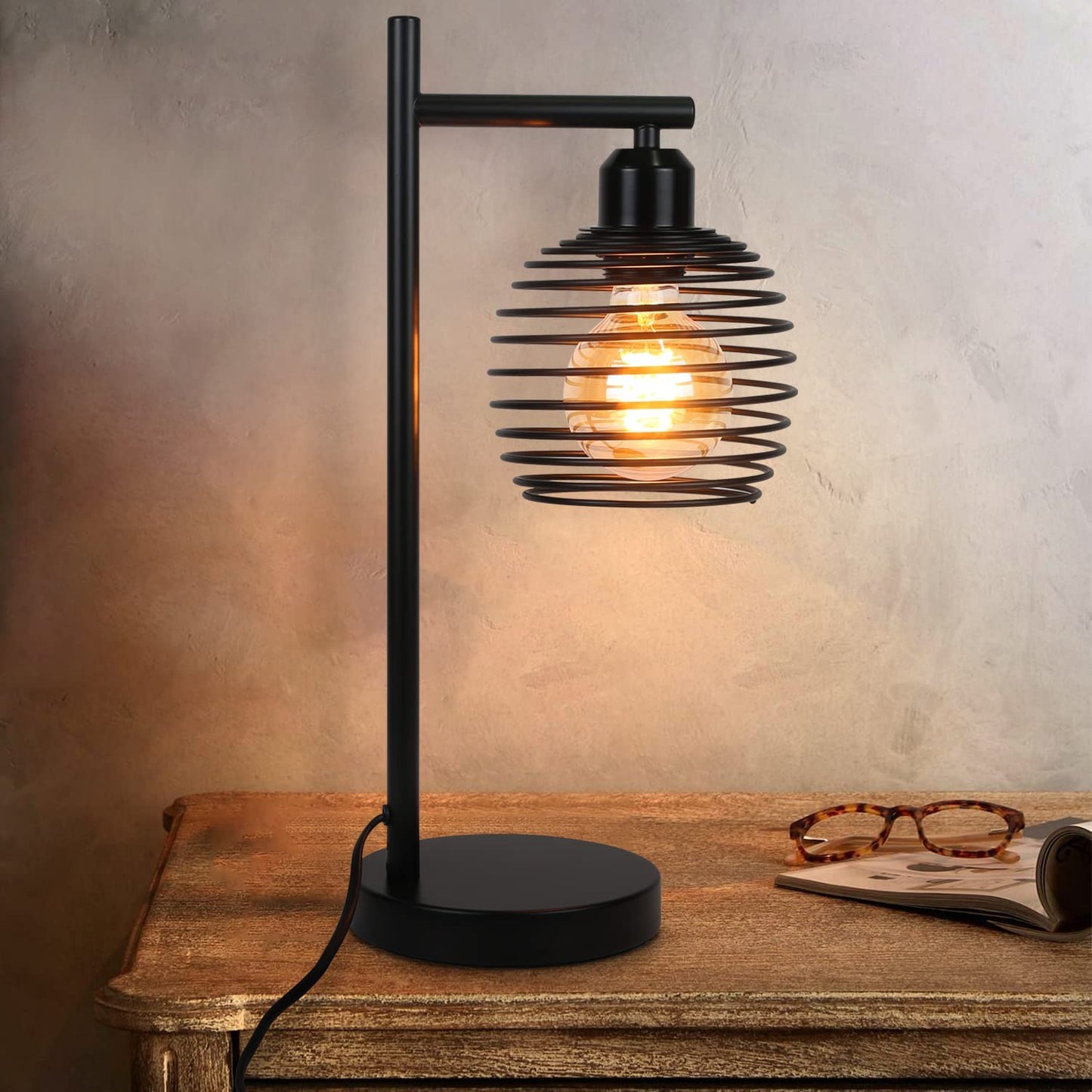 ZMH Tischlampe Vintage Nachttischlampe E27 - Schwarz Schlafzimmer industrial Tischleuchte aus Metall Max. 60W Retro Schreibtischlampe f¨¹r Wohnzimmer Bedside Kinderzimmer B¨¹ro/inkl. Schalter/ohne Birne