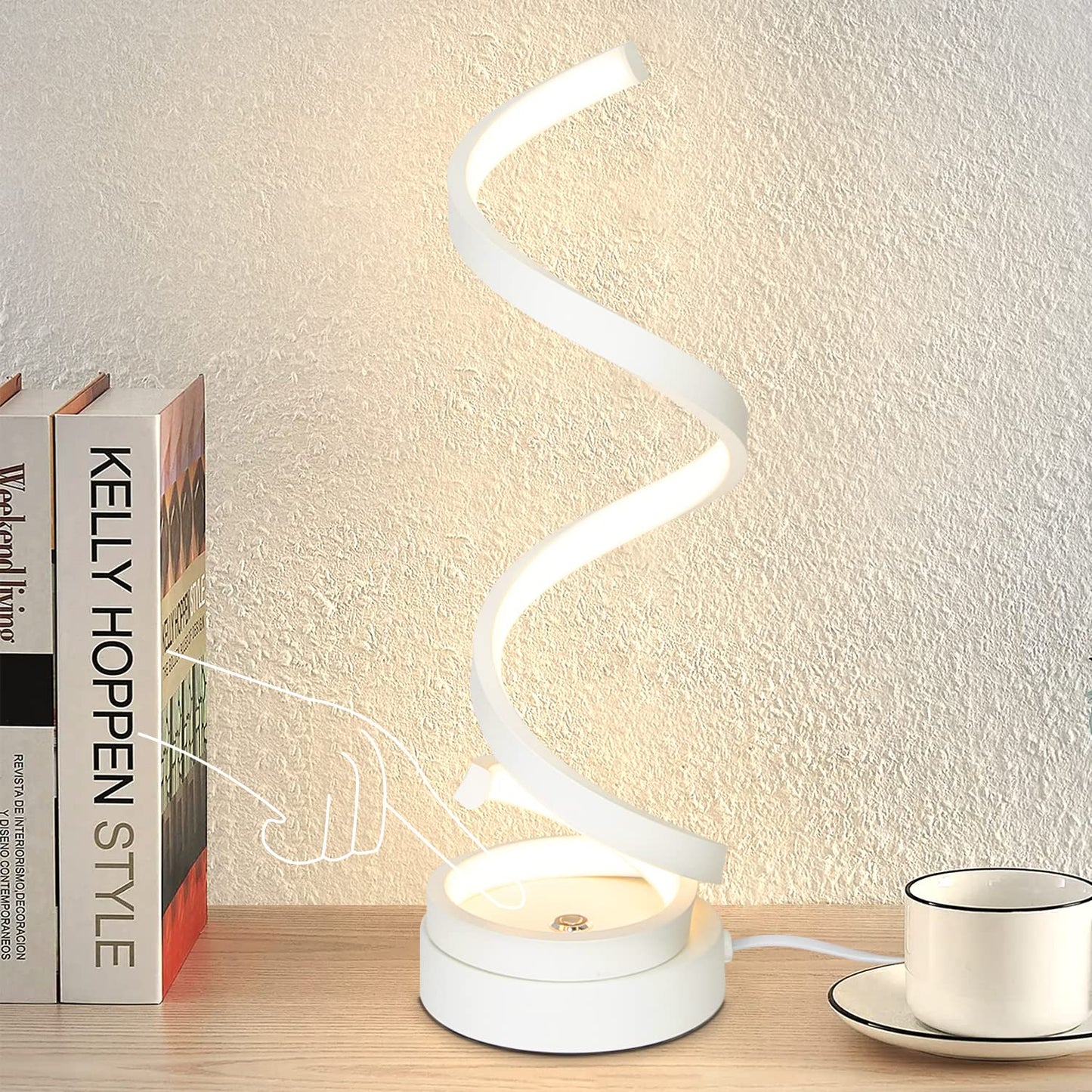 ZMH LED Tischlampe Touch Dimmbar Nachttischlampe : Modern Tischleuchte 12W Schreibtischlampe mit 1,6M Kabel Spiral Bettlampe Schlafzimmerlampe aus Metall Nachtlampe Dekolampe f¨¹r Wohnzimmer B¨¹ro
