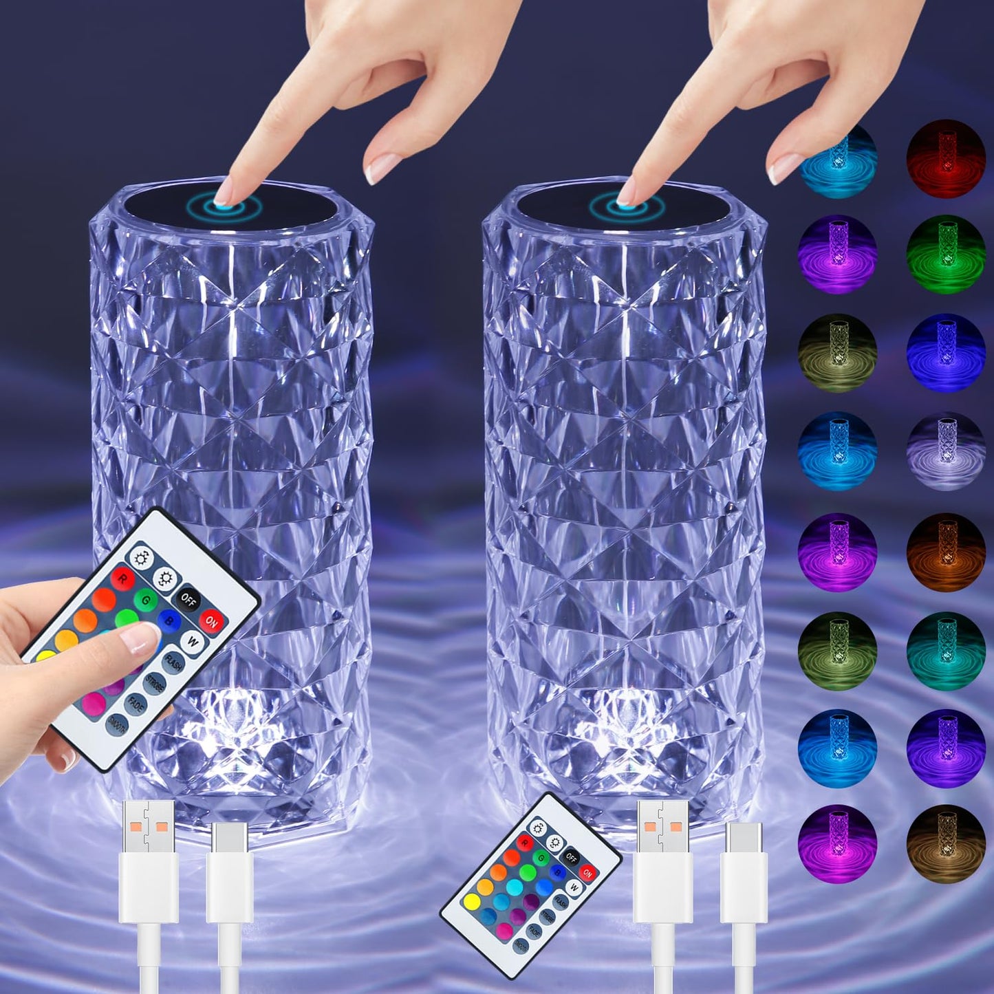 ZMH LED Tischlampe Kristall Lampe - 2er Set Rose Diamant Table Lampe Touch Dimmbar 16 Farben Farbwechsel Crystal Glitzer Nachttischlampe Kabellos Nachtlicht f¨¹r Party Schlafzimmer Geschenk