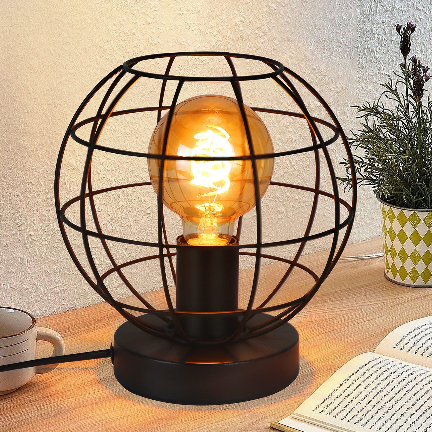 ZMH Tischlampe Vintage Tischleuchte Schwarz - Retro Nachttischlampe Lampe E27 Fassung aus Metall Industrial Deko f¨¹r Wohnzimmer Kinderzimmer Schreibtisch Schlafzimmer - Max 40W - Ohne Leuchtmittel