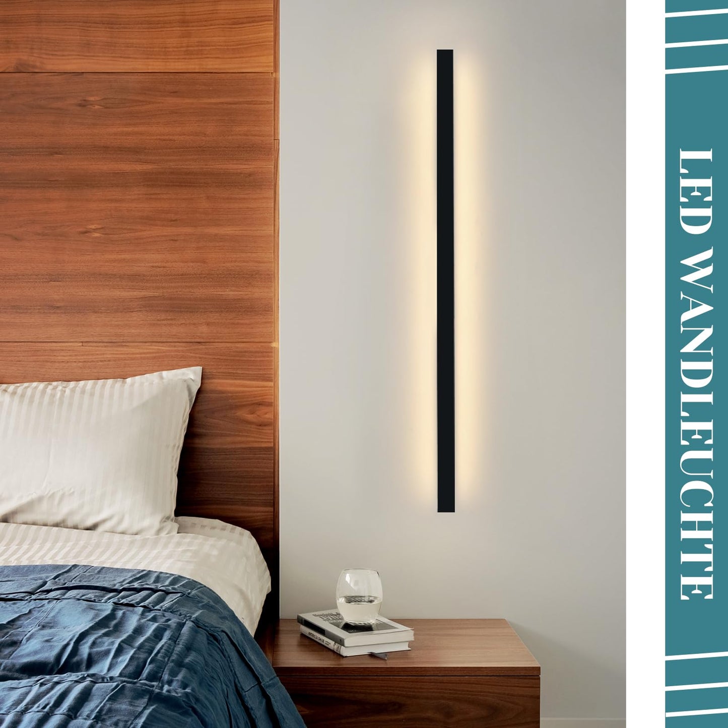 ZMH Wandlampe led Wandleuchte innen - Modern 100CM 34W Flur Up Down Warmwei? Flurlampe Wohnzimmerlampe Schwarze Bettlampe Wandbeleuchtung f¨¹r Treppenhaus Wohnzimmer Kinderzimmer Schlafzimmer