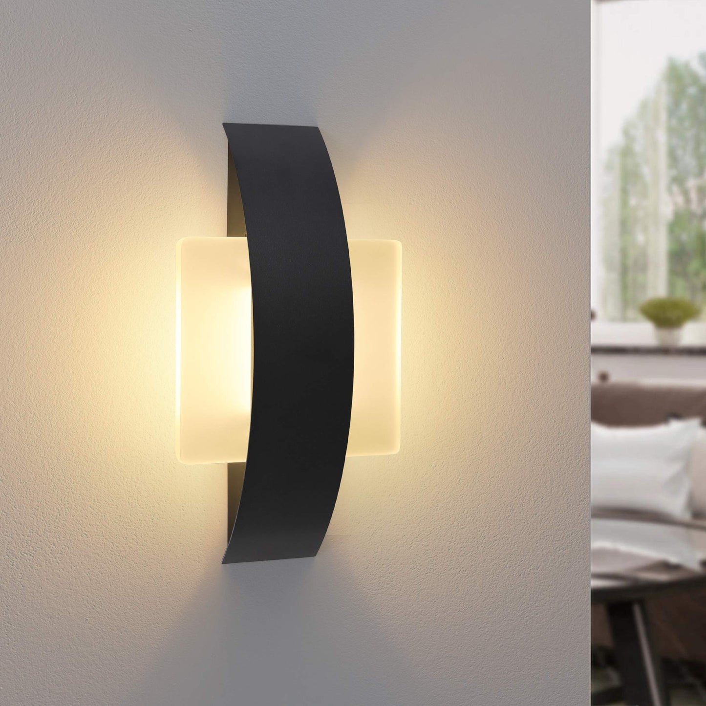 ZMH LED Wandleuchte Innen Wandlampe Wohnzimmer - Flurlampe 23.5CM Schlafzimmer Acryl Bettlampe 3000K Warmwei? 6W Schwarz Nachtlampe Modern Flur f¨¹r Hotel Arbeitszimmer Treppenhaus K¨¹che Badezimmer