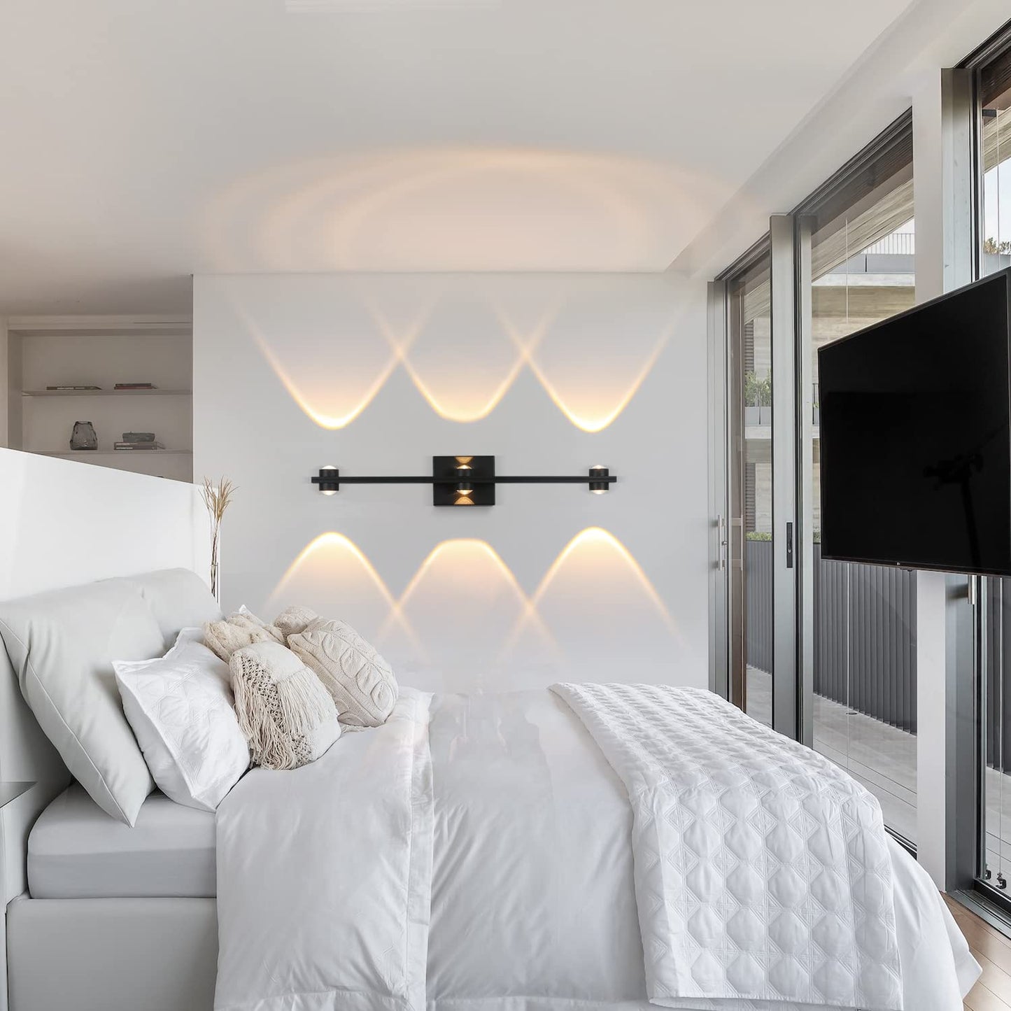 ZMH LED Wandleuchte innen schwarz Wandlampe - 7W Modern Treppenhaus Wandbeleuchtung 3000K Warmwei? Up Down Spotlich Wohnzimmer Wandlicht Flurlampe aus Metall Wanddeko f¨¹r Schlafzimmer Kinderzimmer