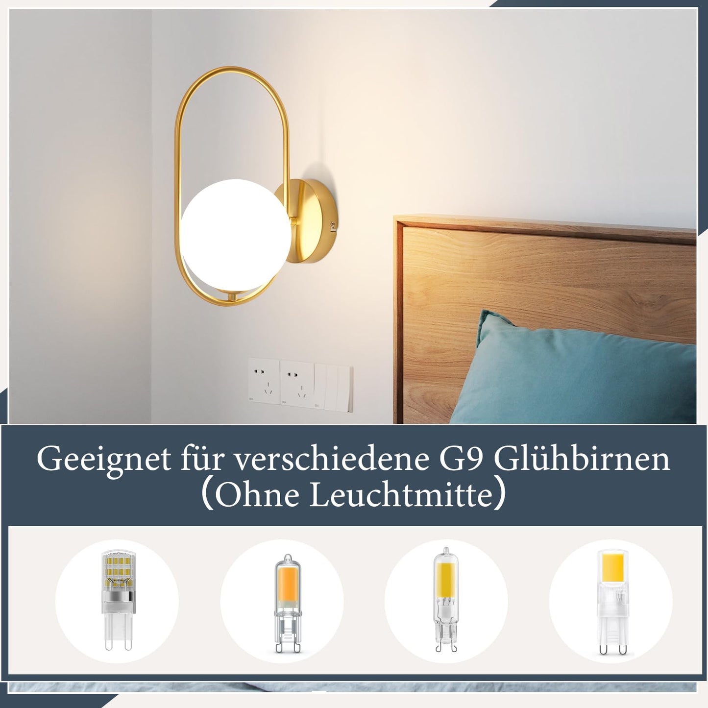 ZMH Wandleuchte Innen Wandlampe Modern - Gold aus Glas G9 Metall Design Wandbeleuchtung Badezimmer Vintage Kreatives Bettlampe f¨¹r Wohnzimmer Schlafzimmer Flur Kinderzimmer - Ohne Leuchtmittel
