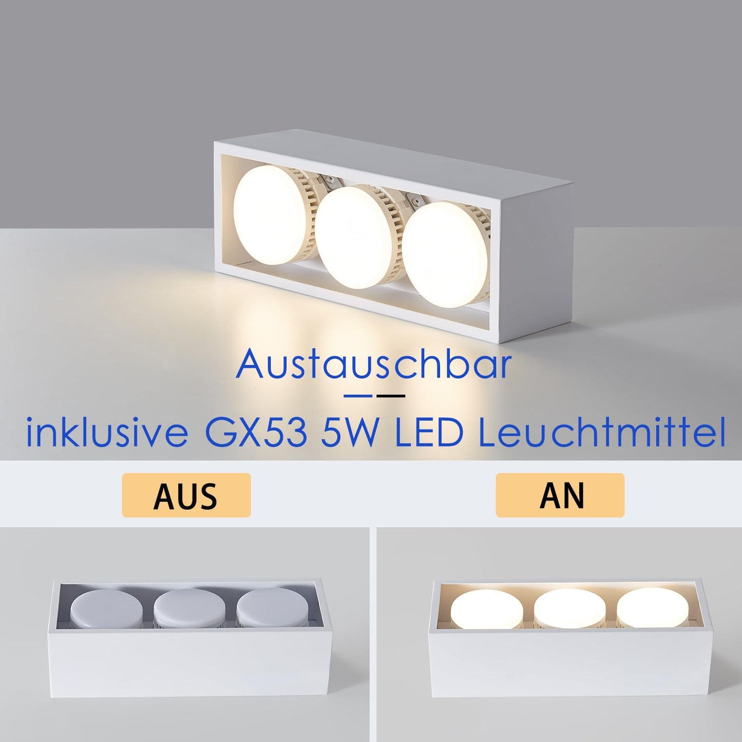 ZMH Deckenleuchte Aufputz LED Deckenspots - Wei? Deckenstrahler Modern Aufbaustrahler mit 3 Flammig Schwenkbar Aufbauspot Eckig Warmwei? 3x5W GX53 f¨¹r K¨¹che Wohnzimmer Esszimmer Schlafzimmer Flur