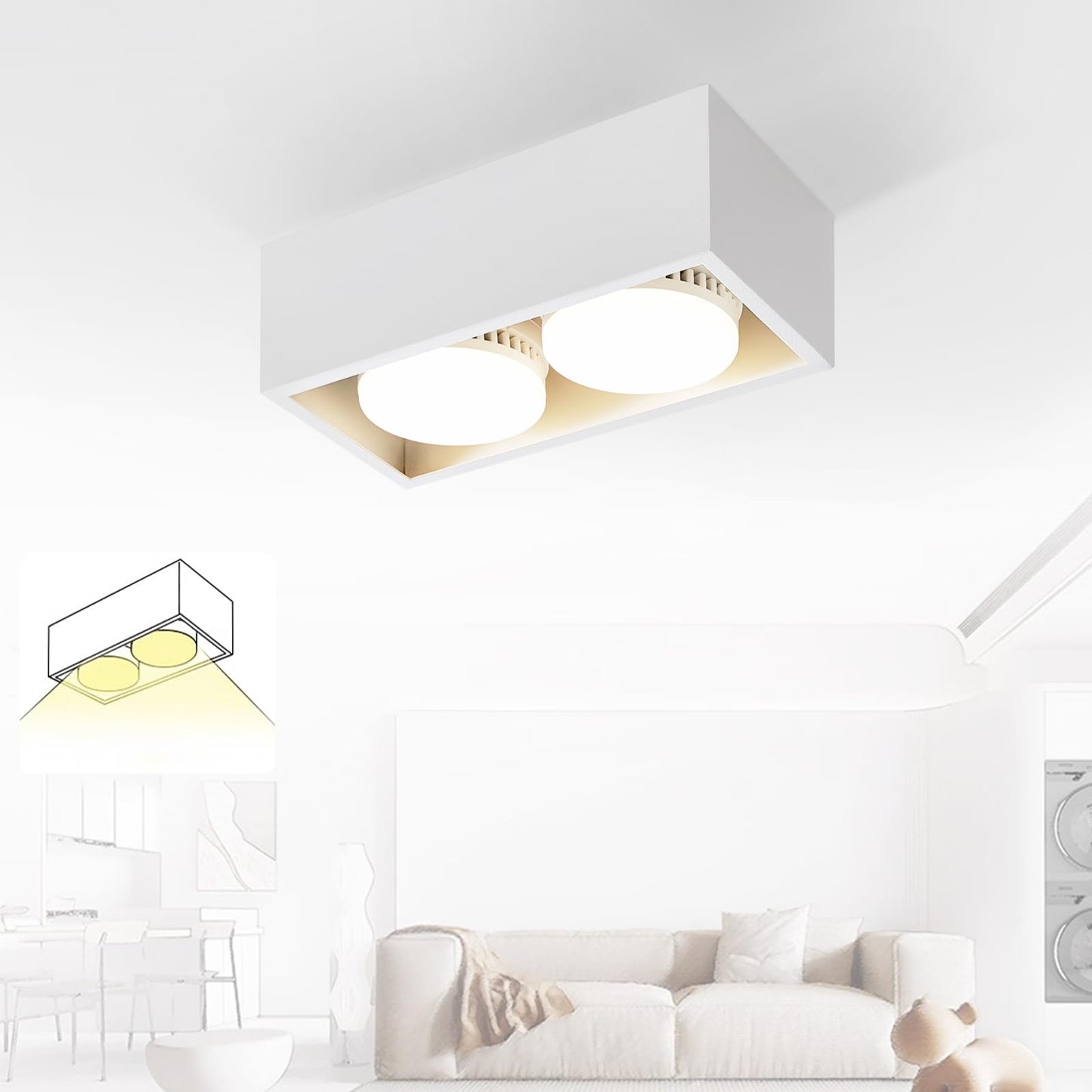 ZMH Aufbauspot LED Deckenspots - Aufbaustrahler Wei? Deckenstrahler mit 2 Flammig GX53 Schwenkbar Modern Eckig Spots Aufputz Deckenleuchte 2x5W Warmwei? Aufbauleuchte f¨¹r K¨¹che Wohnzimmer