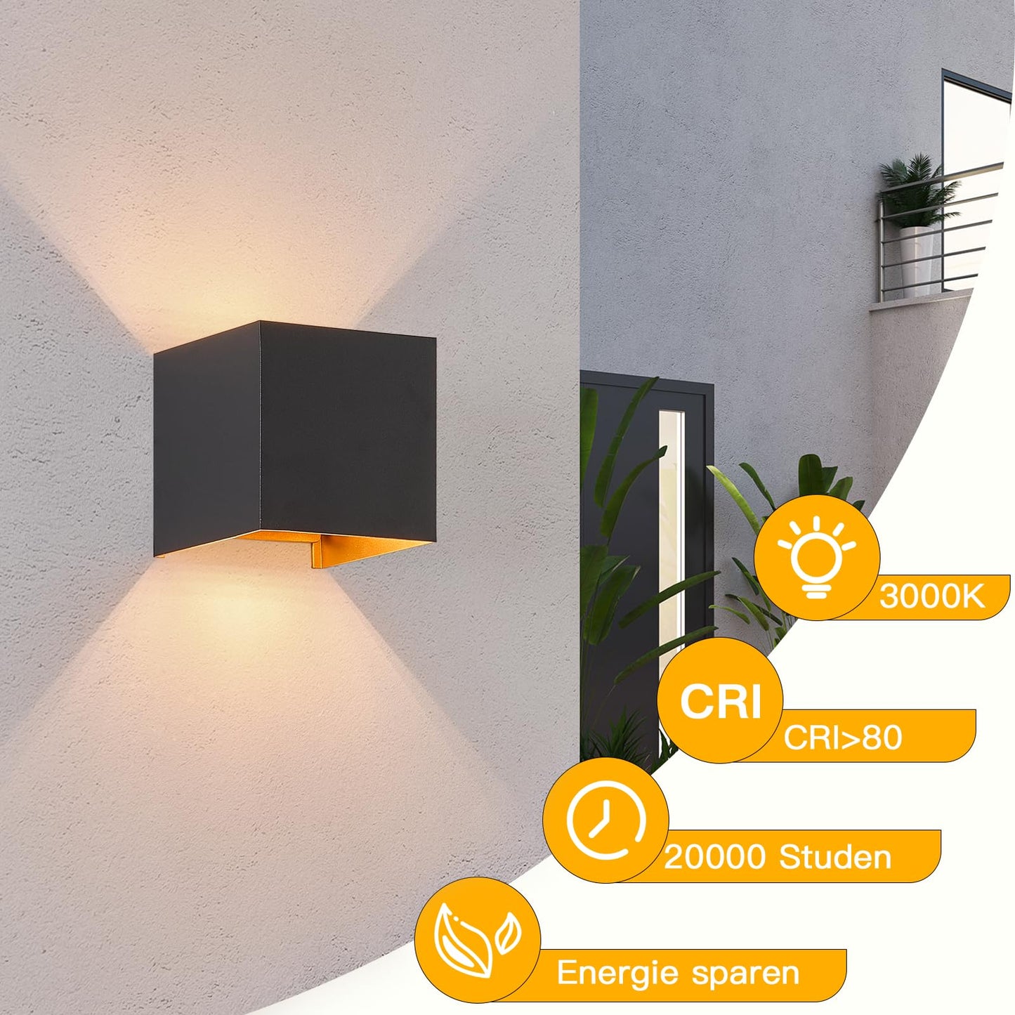 ZMH LED Wandleuchte Innen Wandlampe - 4ER Au?enwandleuchten Schwarz Gold Wandbeleuchtung Aussen Aussenlampe Up Down IP65 Wandstrahler 3000K Au?enbeleuchtung G9 f¨¹r Hauswand Treppenhaus Flur