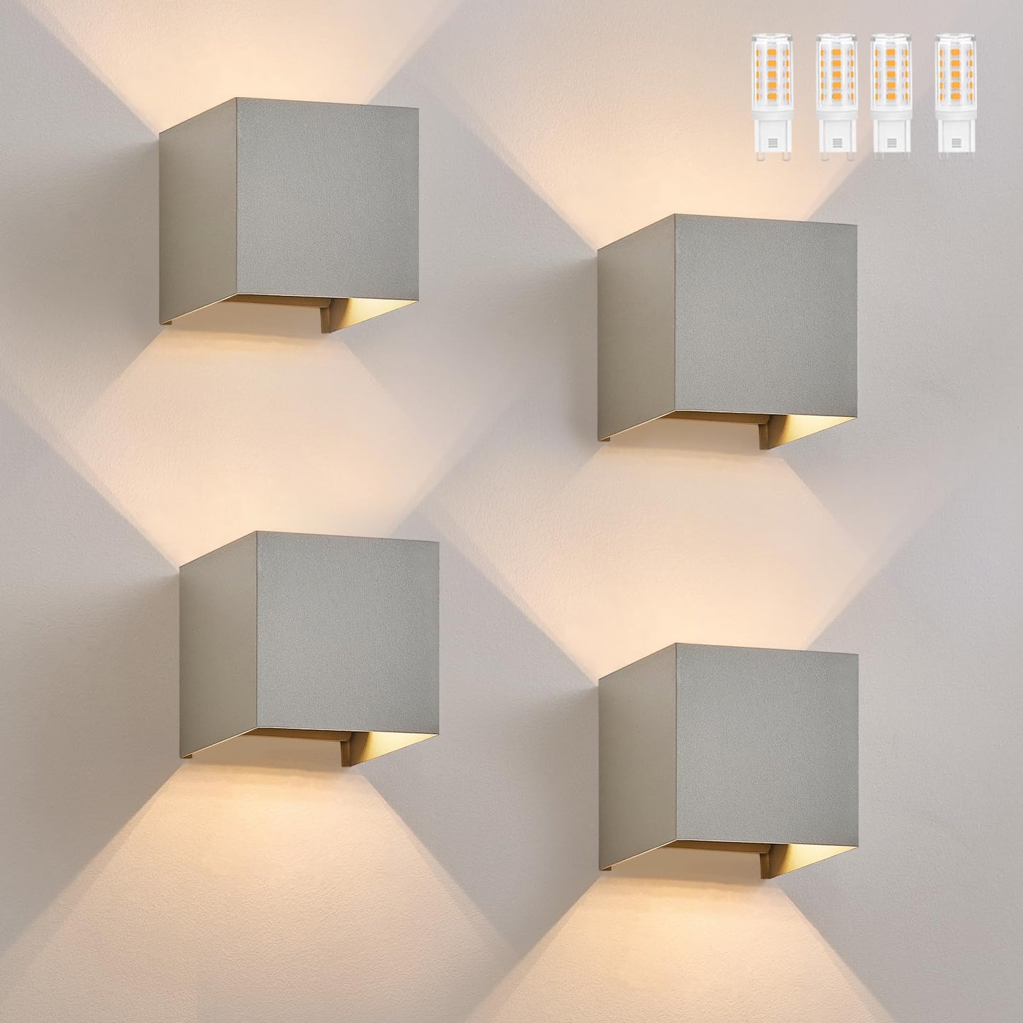 ZMH LED Wandleuchte Innen Wandlampe - 4ER Set Au?enwandleuchten Grau Aussenlampe Aussen Wandbeleuchtung Au?enlampe Up Down Au?enleuchte IP65 Au?enbeleuchtung 3000K Warmwei? f¨¹r Hauswand Garten