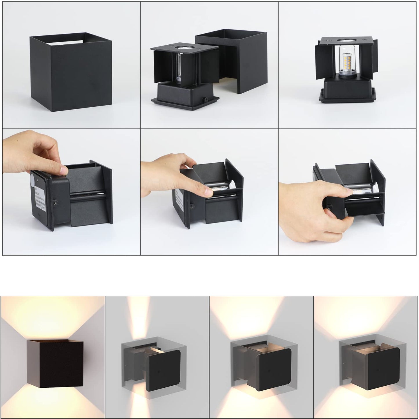 ZMH LED Wandleuchte Aussen Wandlampe: 4er set Au?enwandleuchte Innen Schwarz Lampe Up Down Wand Leuchten Modern Au?enlampe IP65 Wasserdicht Einstellbarer Strahl Flurlampe f¨¹r Hauswand Flur