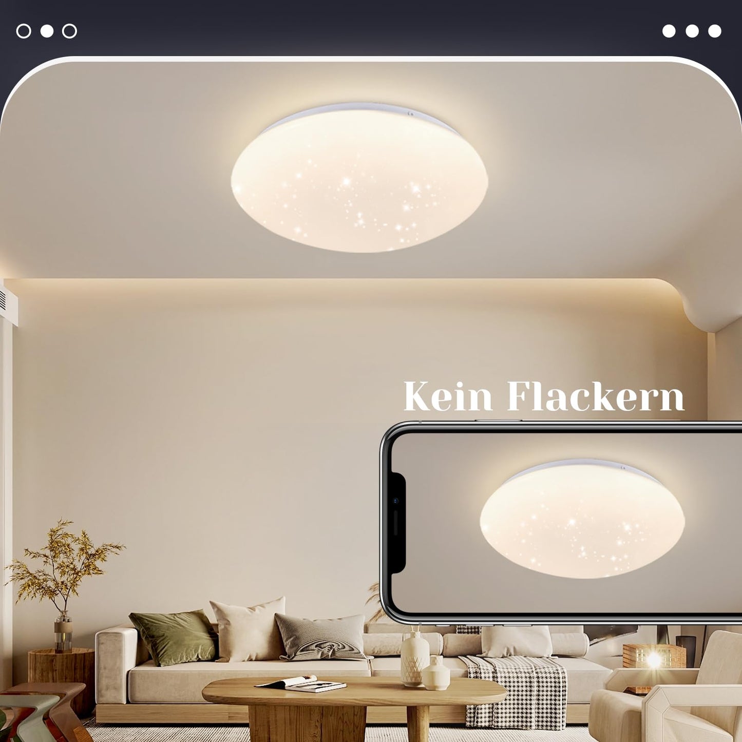 ZMH Deckenlampe LED Deckenleuchte Schlafzimmer - ?30cm 18W Schlafzimmerlampe Badezimmer Deckenbeleuchtung Sternenhimmel Rund Badlampe 4000K IP44 Wasserdicht f¨¹r Bad K¨¹che Kinderzimmer Flur