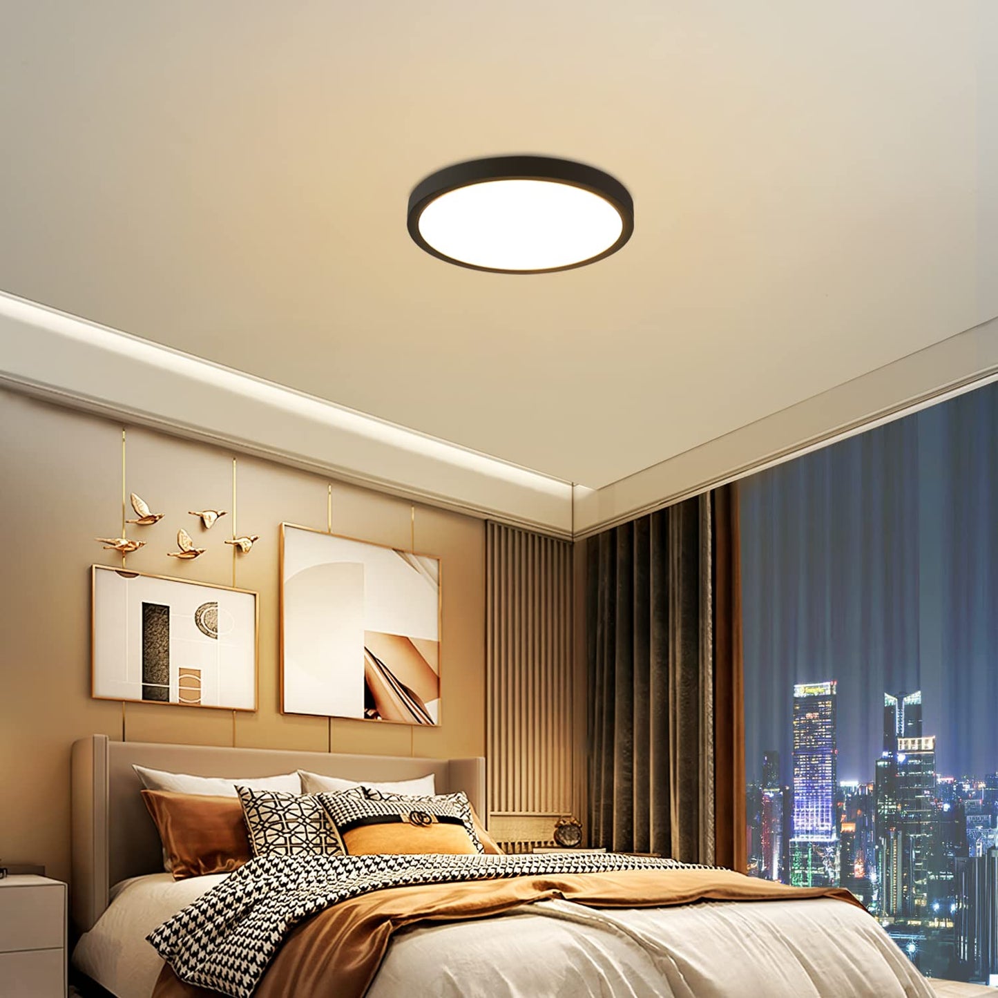 ZMH Deckenlampe LED Deckenleuchte Flach - Schlafzimmerlampe ?22cm Badezimmerlampe Schwarz 15W Schlafzimmer Deckenbeleuchtung Badlampe IP44 K¨¹chenlampe Rund Flurlampe Warmwei? f¨¹r Badezimmer K¨¹che Flur