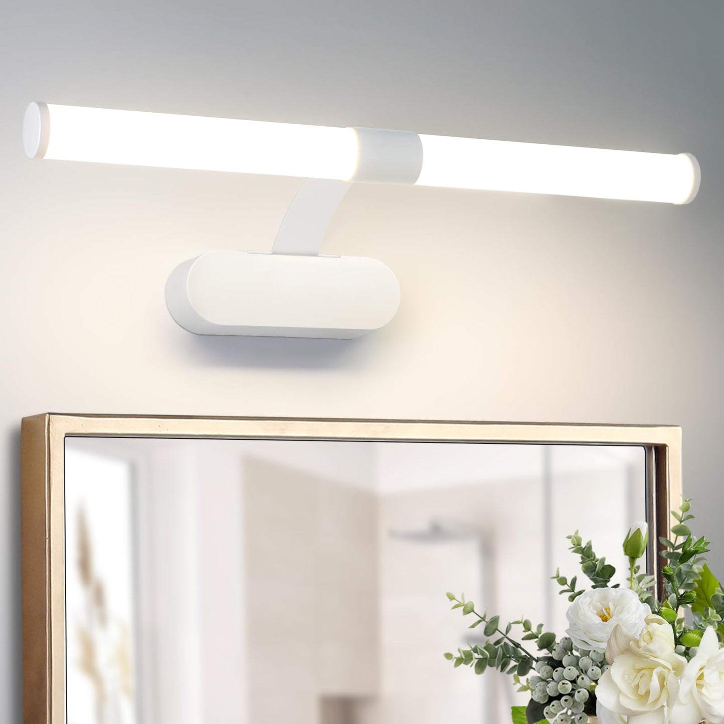 ZMH LED Spiegelleuchte Bad 40CM - Spiegellampe Badezimmer 6W Badleuchte Wand Wasserdicht IP44 Wandlampe Modern Neutralwei? 4000K Badlampe Wei? Wandleuchte f¨¹r Keller K¨¹che Badschrank