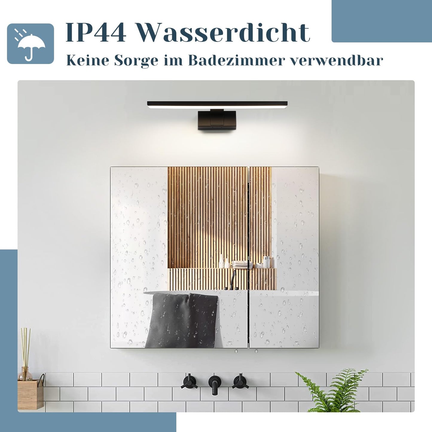 ZMH LED Spiegelleuchte Bad 30CM - 6W Spiegellampe Badezimmer Schwarz Badleuchte Wand Wasserdicht IP44 Wandlampe Modern Neutral 4000K Wandleuchte f¨¹r Keller K¨¹che Badschrank
