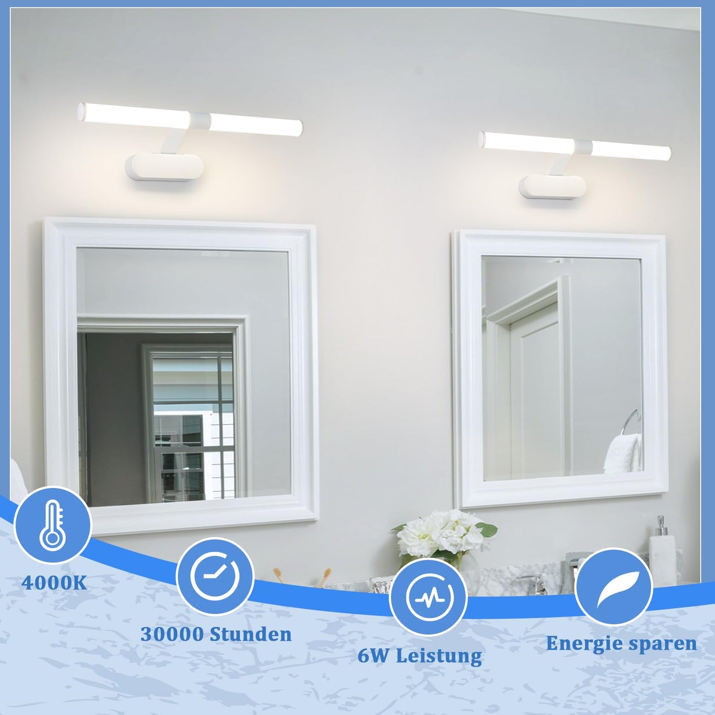 ZMH LED Spiegelleuchte Bad 40CM - Spiegellampe Badezimmer 6W Badleuchte Wand Wasserdicht IP44 Wandlampe Modern Neutralwei? 4000K Badlampe Wei? Wandleuchte f¨¹r Keller K¨¹che Badschrank