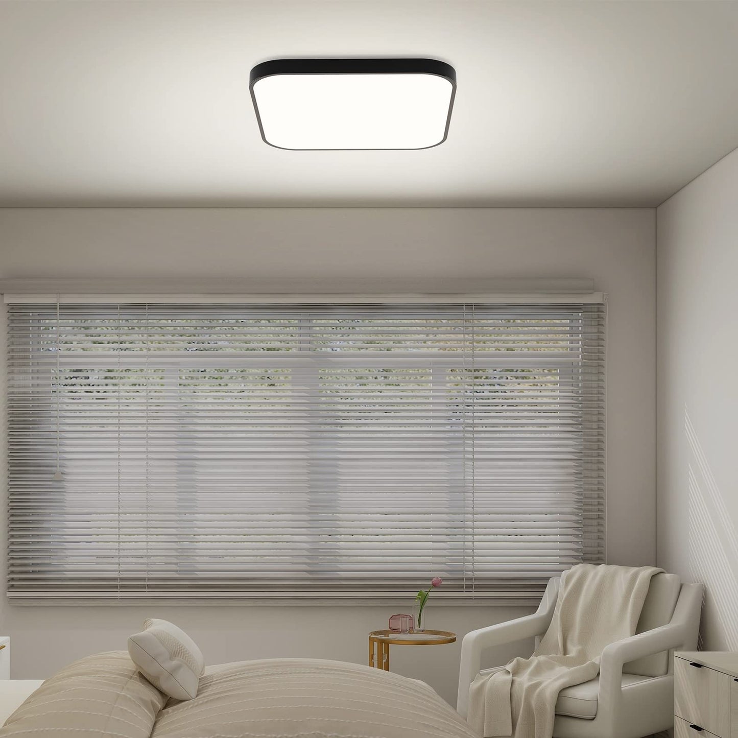 ZMH Deckenlampe LED Deckenleuchte Schlafzimmer - Schlafzimmerlampe Flach 27cm K¨¹chenlampe Schwarz Dimmbar mit Fernbedienung Bad Deckenbeleuchtung Eckig Badlampe IP44 15W f¨¹r K¨¹che Flur Badezimmer