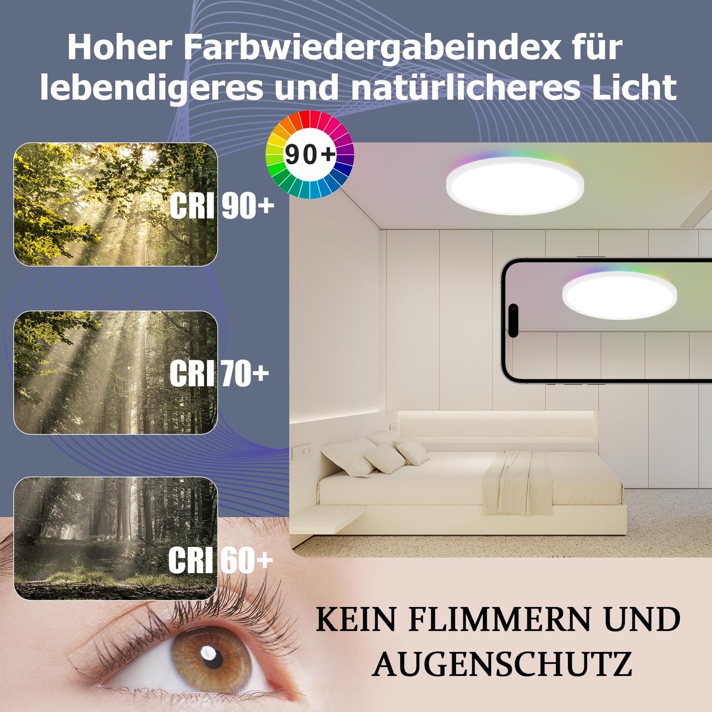 ZMH LED Deckenleuchte Dimmbar Deckenlampe Wohnzimmer - Farbwechsel Wohnzimmerlampe Rund 24W Lampe Schlafzimmer Decke mit Fernbedienung Schlafzimmerlampe K¨¹chenlampe IP44 Badezimmer Lampe 2Set