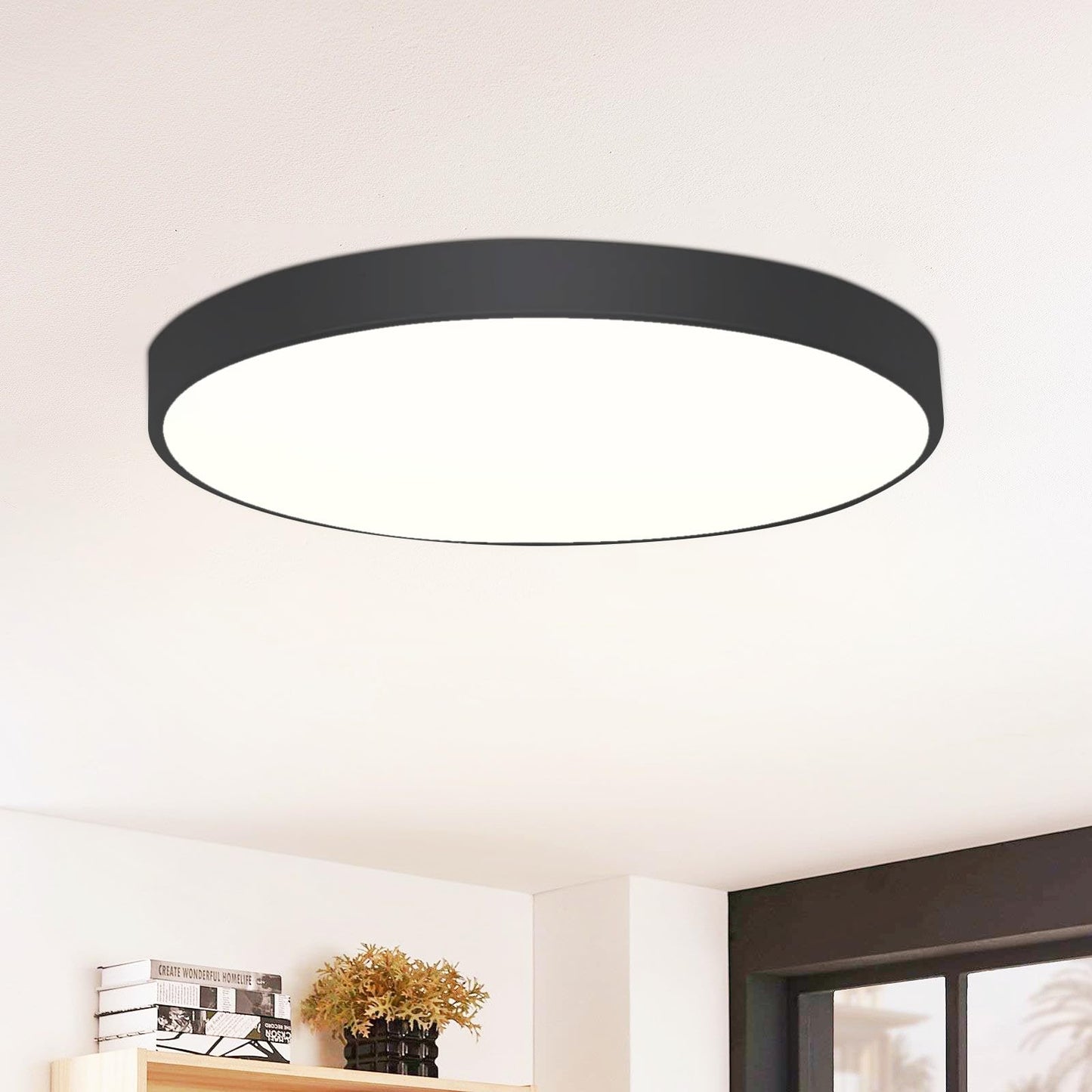 ZMH LED Deckenleuchte Schwarz Deckenlampe - Flach K¨¹chenlampe IP44 Wasserdicht Badlampe Rund ?28cm Flurlampe 17W Modern f¨¹r Wohnzimmer Schlafzimmer Bad Flur K¨¹che Kinderzimmer Eingang