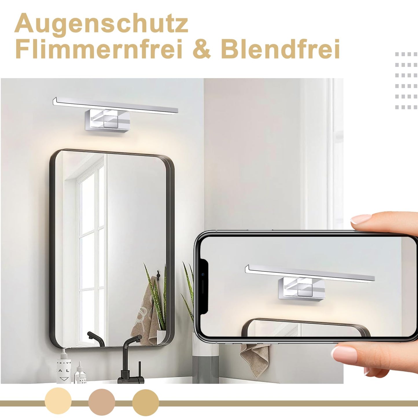 ZMH LED Spiegelleuchte Bad Spiegellampe - 6W Badleuchte Wand 30CM Wandlampe Badezimmer Wasserdicht IP44 Wandleuchte Chrom Modern Neutralwei? 4000K Badlampe Wandmontage f¨¹r Keller K¨¹che Badschrank