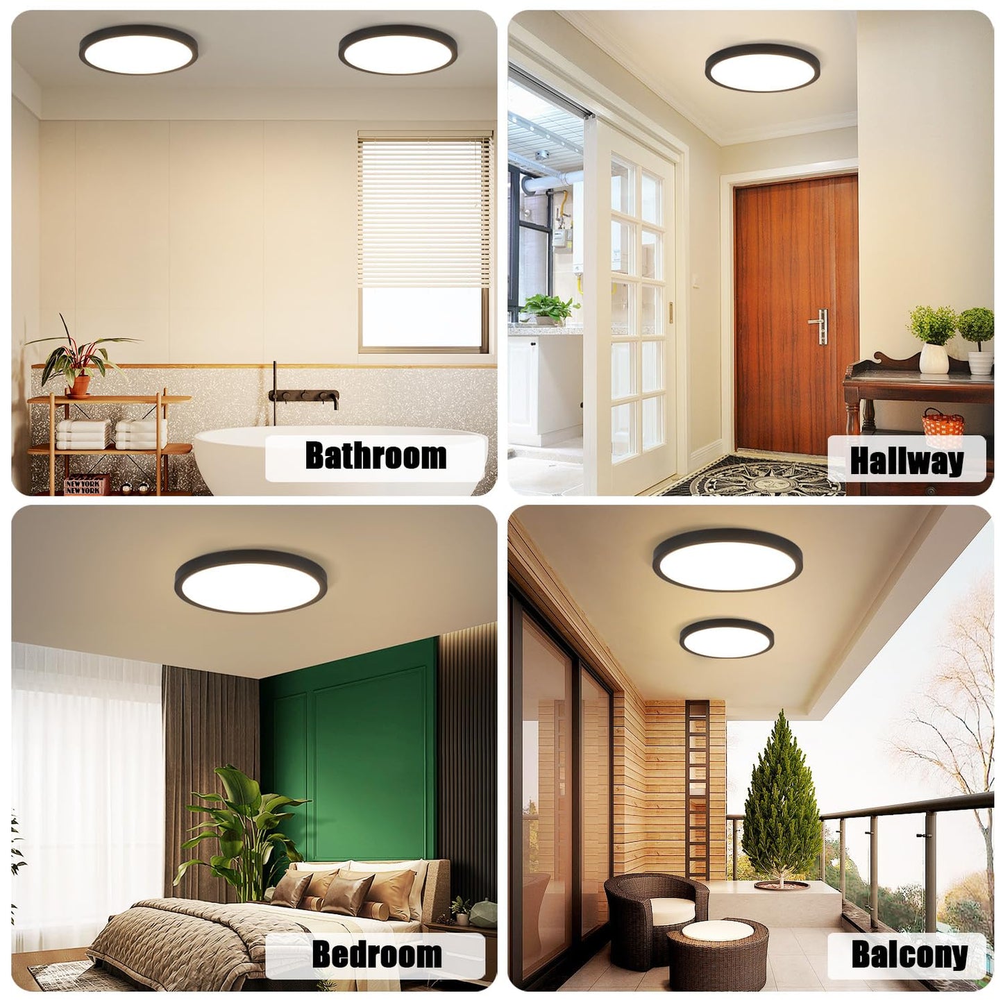 ZMH Deckenlampe LED Deckenleuchte Flach - 15W Badlampe 4000K ?22cm Schlafzimmer K¨¹che Deckenbeleuchtung Schlafzimmerlampe IP44 Wasserdicht Flurlampe Schwarz K¨¹chenlampe Rund f¨¹r Bad Flur Wohnzimmer