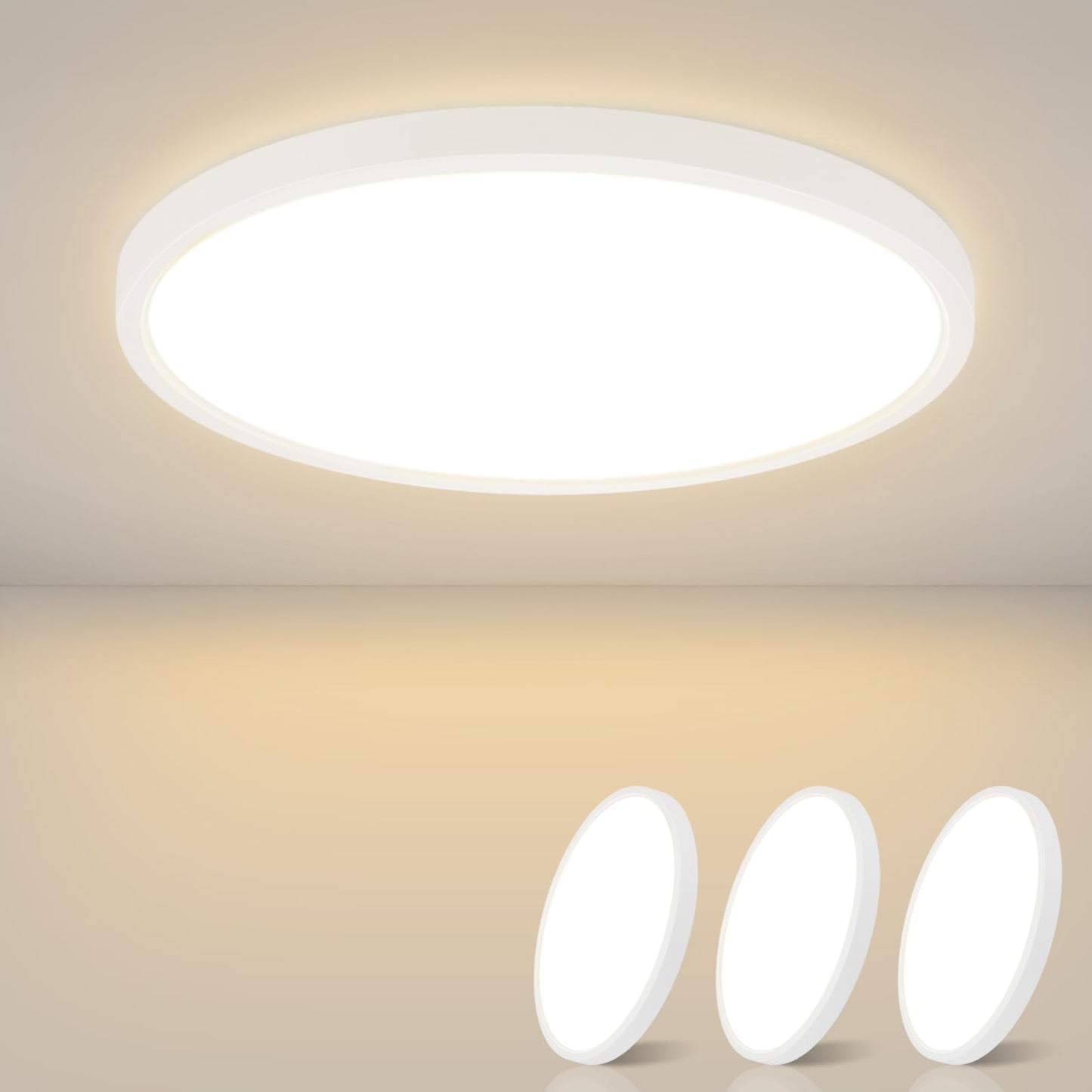 ZMH Deckenlampe LED Deckenleuchte Flach - 3ER Badlampe 15W Warmwei? ?22cm Badezimmer Deckenbeleuchtung Schlafzimmerlampe IP44 Wasserdicht Badezimmerlampe Rund Flurlampe f¨¹r Bad Schlafzimmer K¨¹che