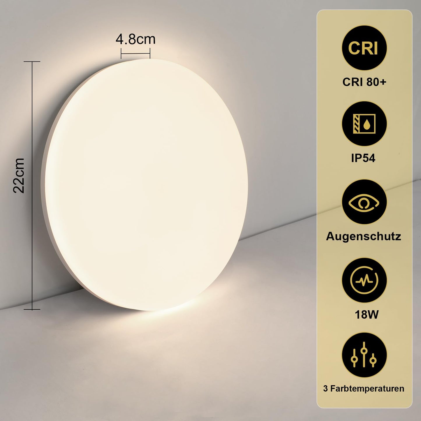 ZMH Deckenlampe LED Deckenleuchte Flach - K¨¹chenlampe Dimmbar 18W Schlafzimmerlampe ?22CM Schlafzimmer Deckenbeleuchtung Rund Badlampe mit Fernbedienung IP54 Flurlampe f¨¹r K¨¹che Flur Badezimmer