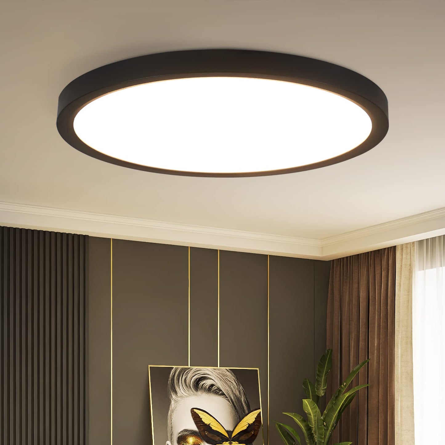 ZMH Deckenlampe LED Deckenleuchte Flach - 15W Badlampe 4000K ?22cm Schlafzimmer K¨¹che Deckenbeleuchtung Schlafzimmerlampe IP44 Wasserdicht Flurlampe Schwarz K¨¹chenlampe Rund f¨¹r Bad Flur Wohnzimmer