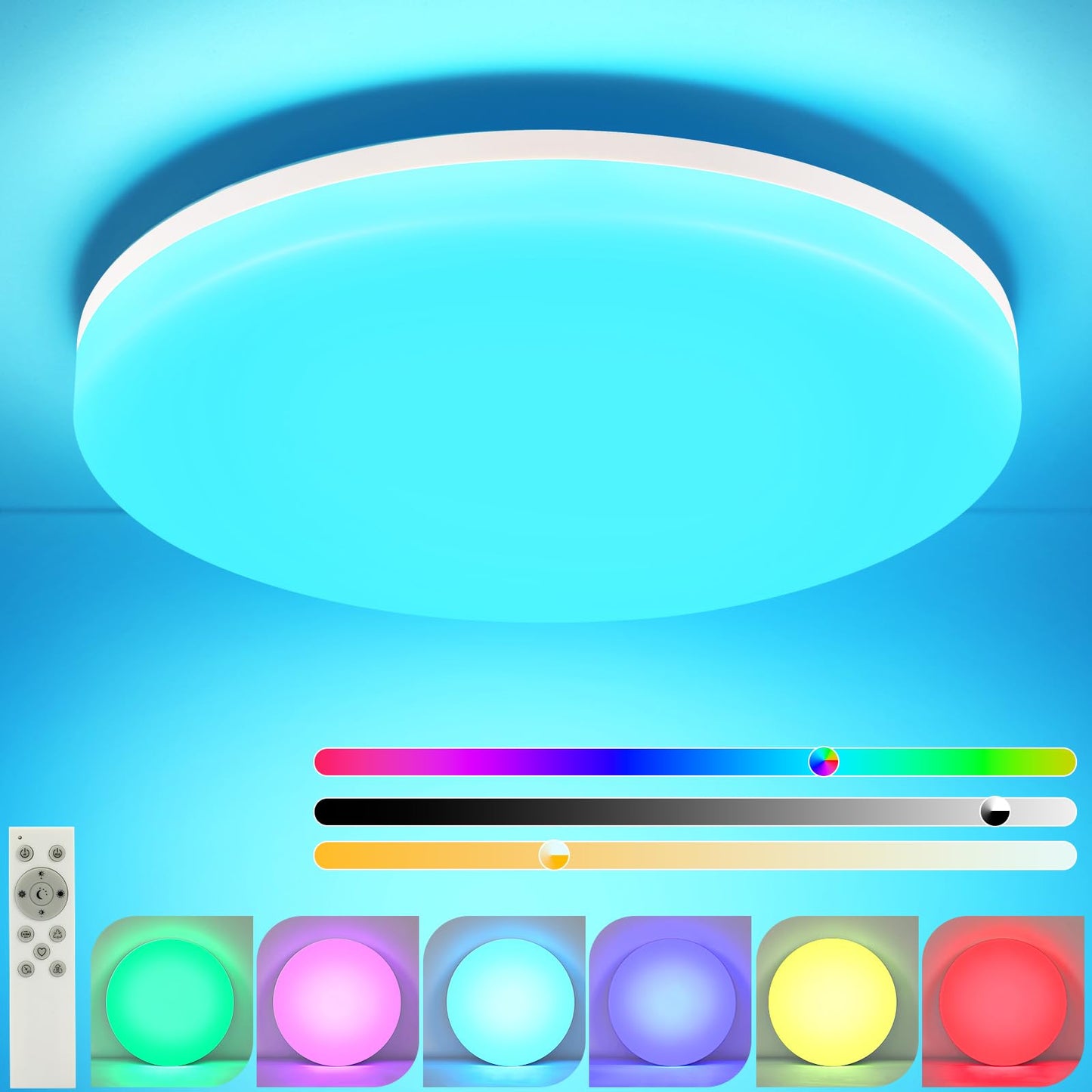 ZMH Deckenlampe LED Deckenleuchte Schlafzimmer - ?28CM Schlafzimmerlampe Dimmbar mit Fernbedienung 24W K¨¹chenlampe RGB Farbwechsel Deckenbeleuchtung Badlampe Flach Flurlampe IP54 f¨¹r K¨¹che Flur Bad