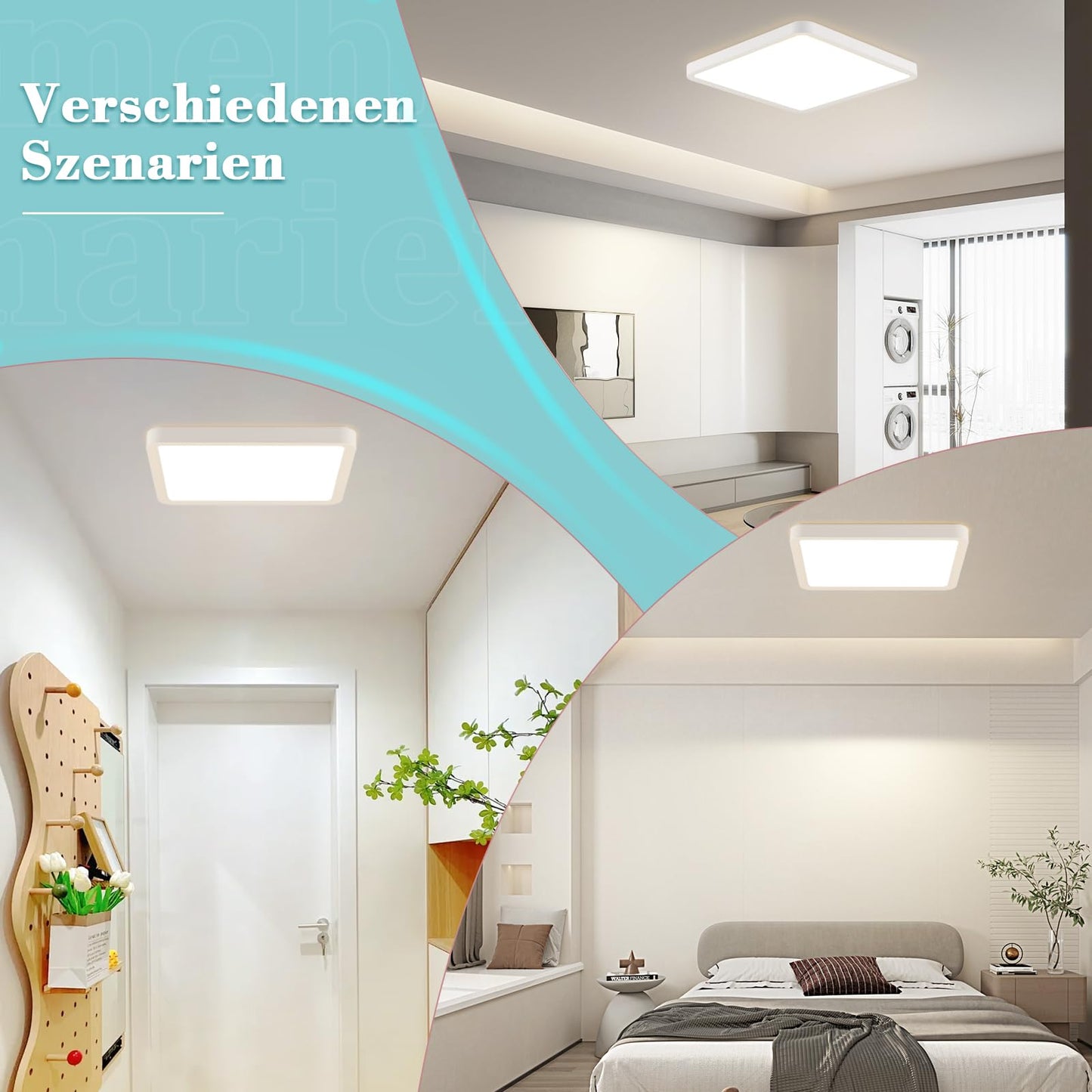 ZMH Deckenlampe LED Deckenleuchte Flach - Schlafzimmerlampe 23CM Badezimmerlampe 18W K¨¹chenlampe Eckig Schlafzimmer Deckenbeleuchtung Flurlampe Decke Badlampe 4000K f¨¹r Badezimmer K¨¹che Flur