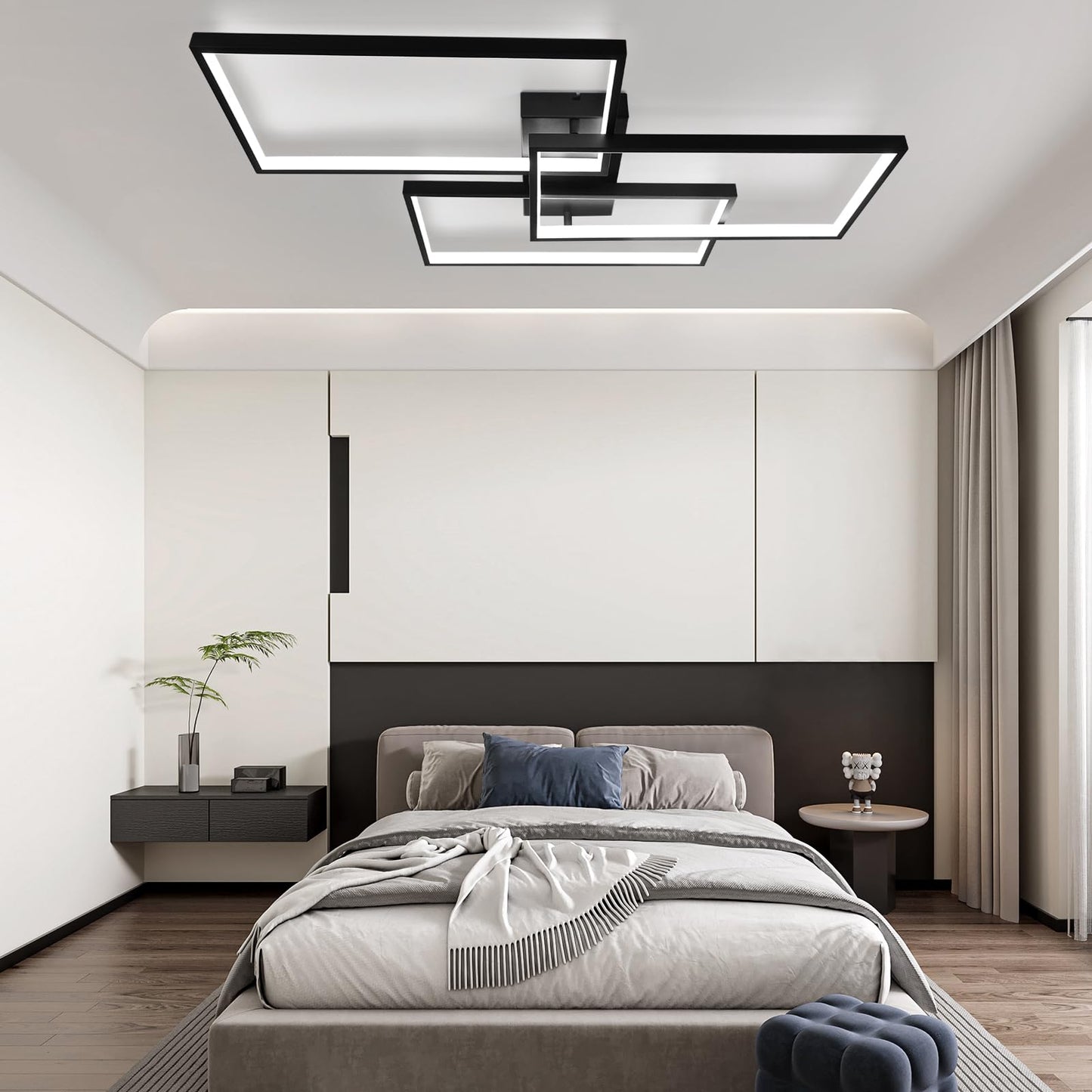 ZMH LED Deckenleuchte Wohnzimmer Deckenlampe - Schwarz 80CM 72W Modern Wohnzimmerlampe Dimmbar mit Fernbedienung Schlafzimmerlampe Rechteck Metall-Design f¨¹r Schlafzimmer Kinderzimmer k¨¹chen