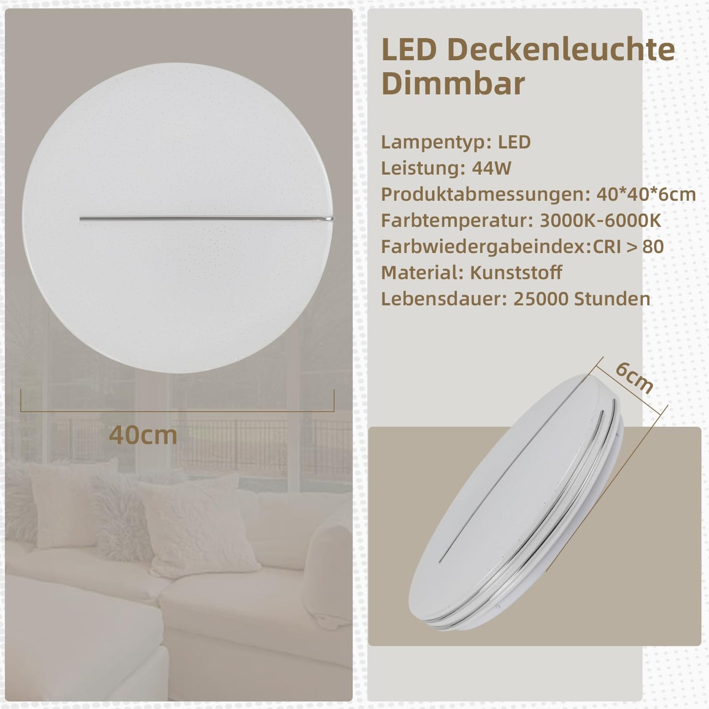 ZMH Deckenlampe LED Deckenleuchte Wohnzimmer - ?40cm Wohnzimmerlampe Dimmbar mit Fernbedienung 44W Schlafzimmerlampe Sternenhimmel Modern Schlafzimmer Deckenbeleuchtung Rund f¨¹r K¨¹che Flur